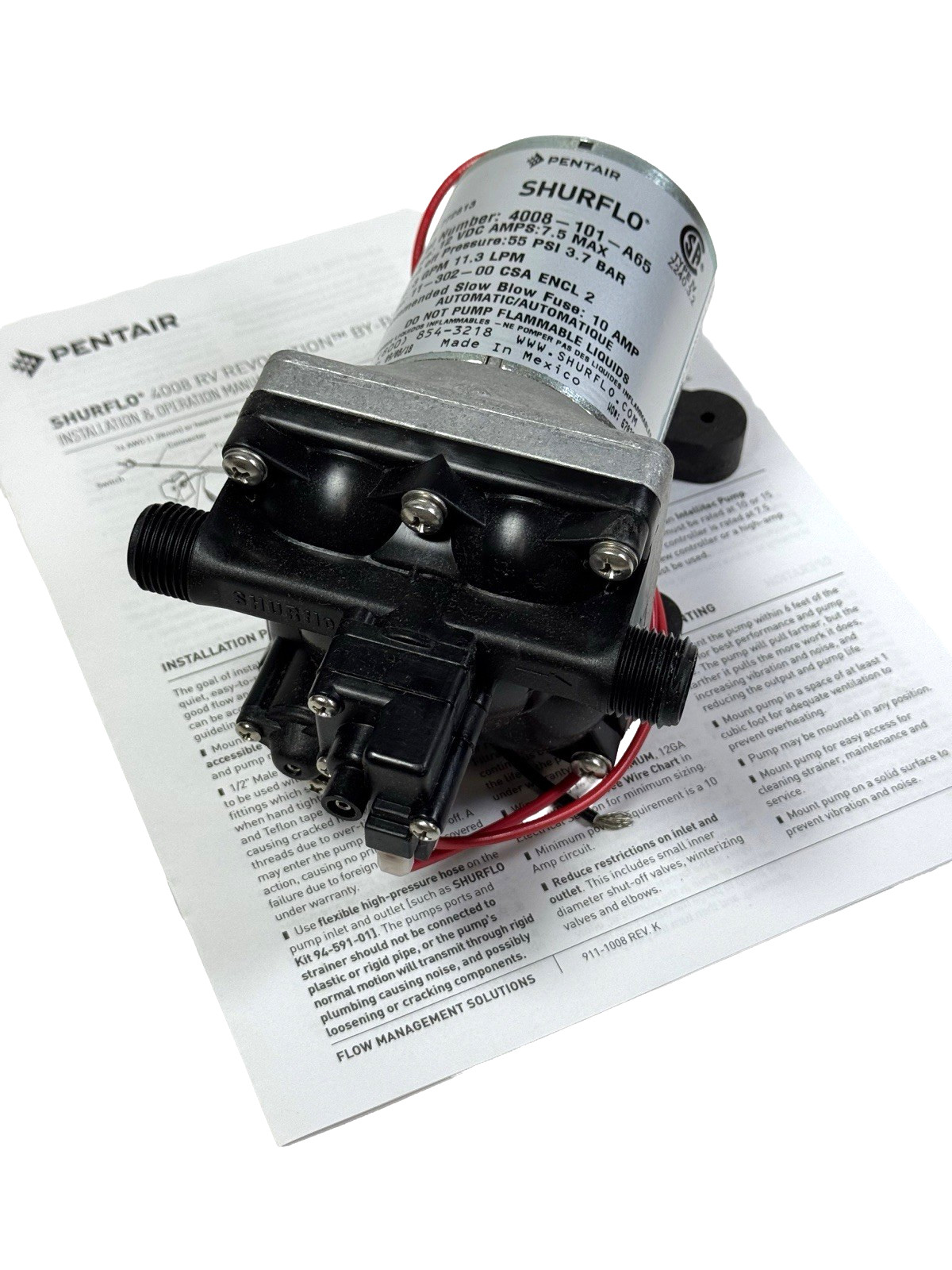 GENUINE PENTAIR SHURFLO 4008 RV REVOLUTION BY-PASS PUMP 4008-101-A65 3GPM 12VDC GENUINE PENTAIR SHURFLO 4008 RV REVOLUTION BY-PASS PUMP 4008-101-A65 3GPM 12VDC