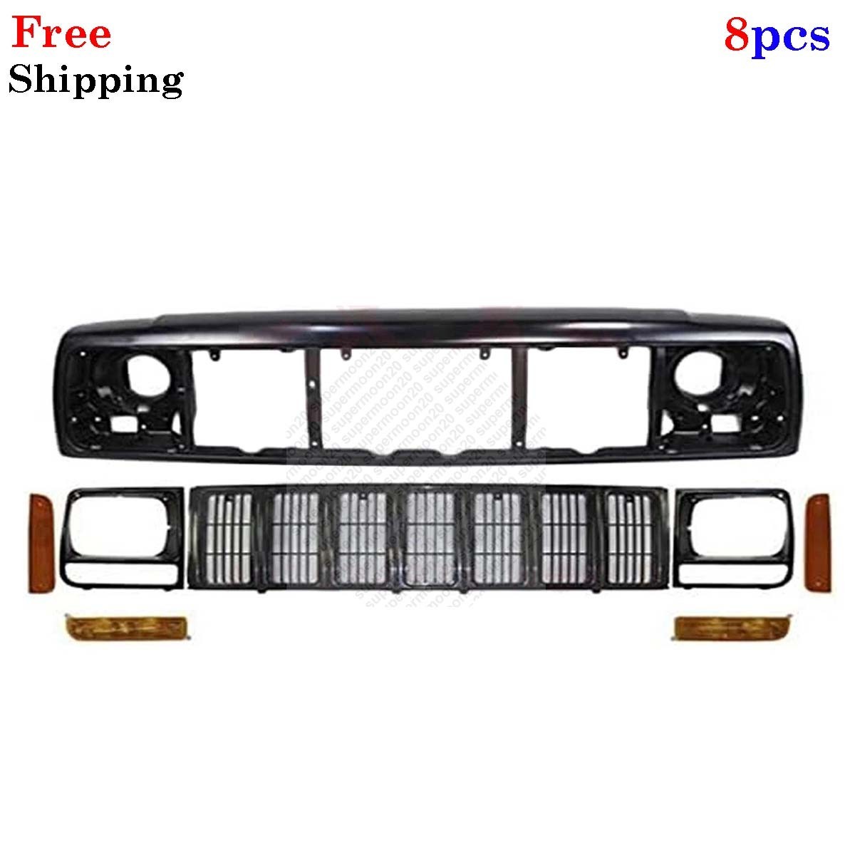 For 97-01 Jeep Cherokee Header Panel Grille Headlight Door Park & corner Lights