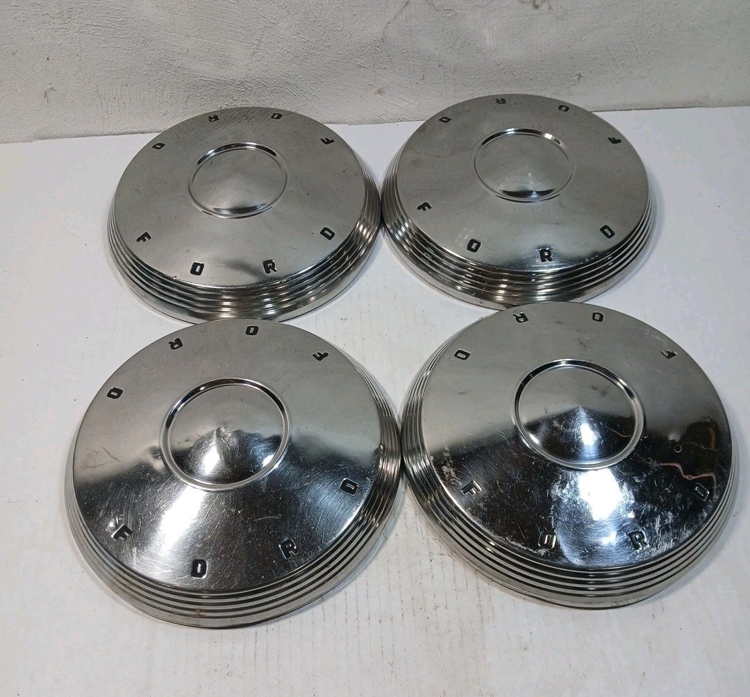 1959-1963 Pair of Vintage Ford Dog Dish Hub Caps BB Poverty OEM  10 3/16\