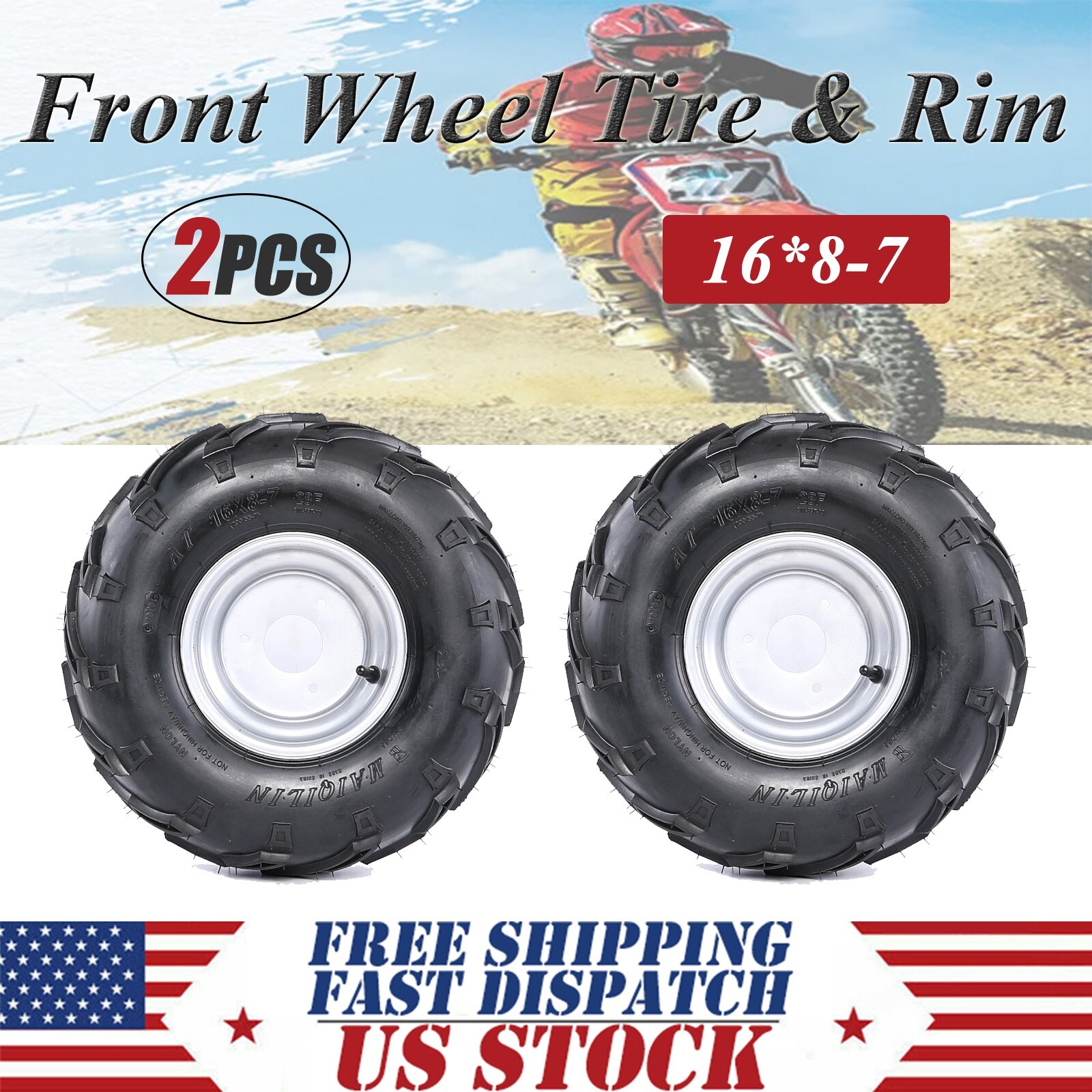 2PC 16x8x7 16x8-7 16/8-7 16x8.00-7 Tire Rim Wheel 3 Lug For ATV Quad 110cc 125cc
