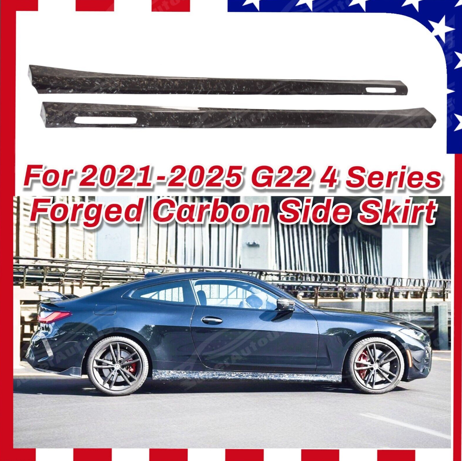 Fits 2021-25 BMW 4 Series G22 G23 430i M440i Real Forged Carbon Fiber Side Skirt