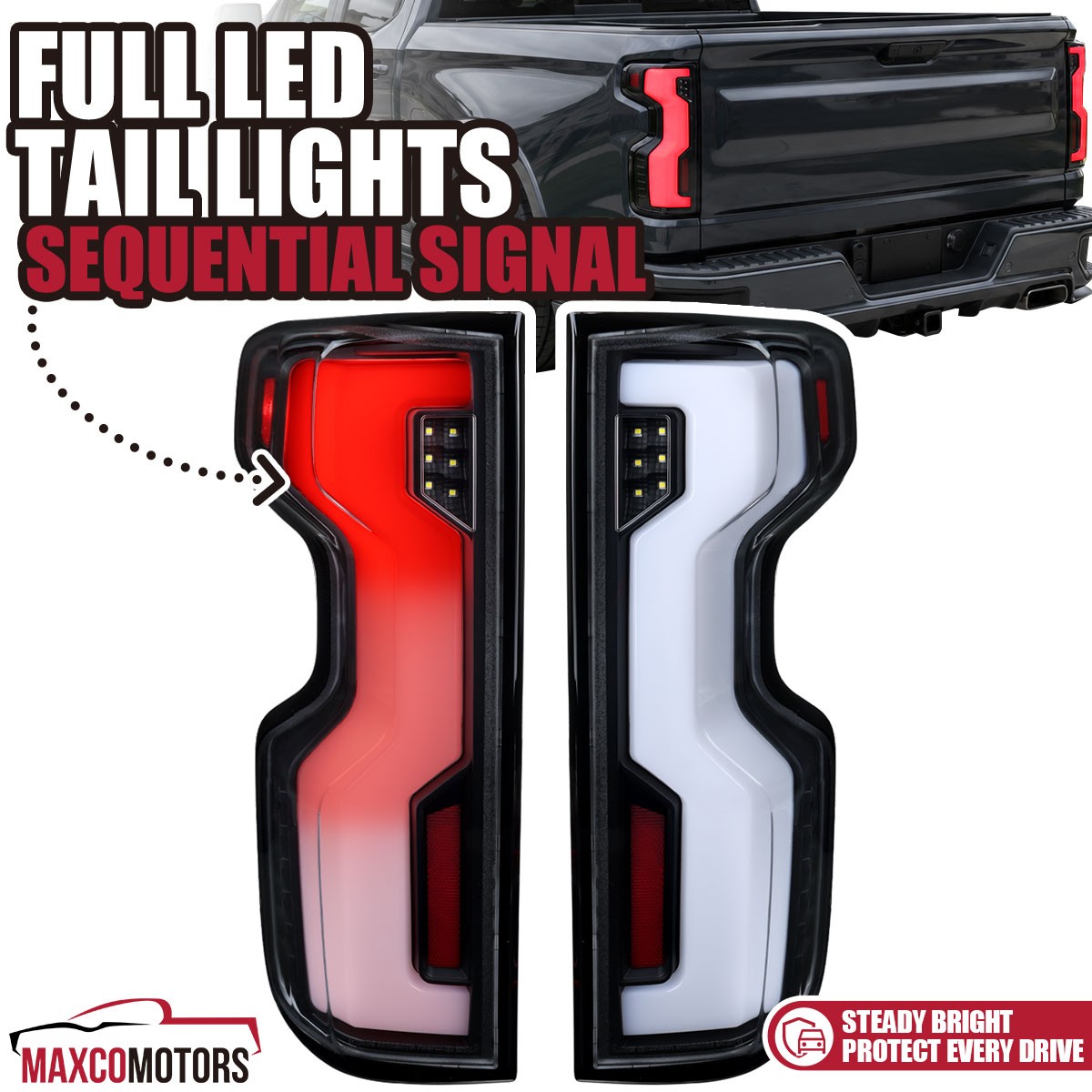 Fits 2019-2026 Chevy Silverado 1500 Black Tail Lights LED Sequential Brake Lamps Fits 2019-2026 Chevy Silverado 1500 Black Tail Lights LED Sequential Brake Lamps