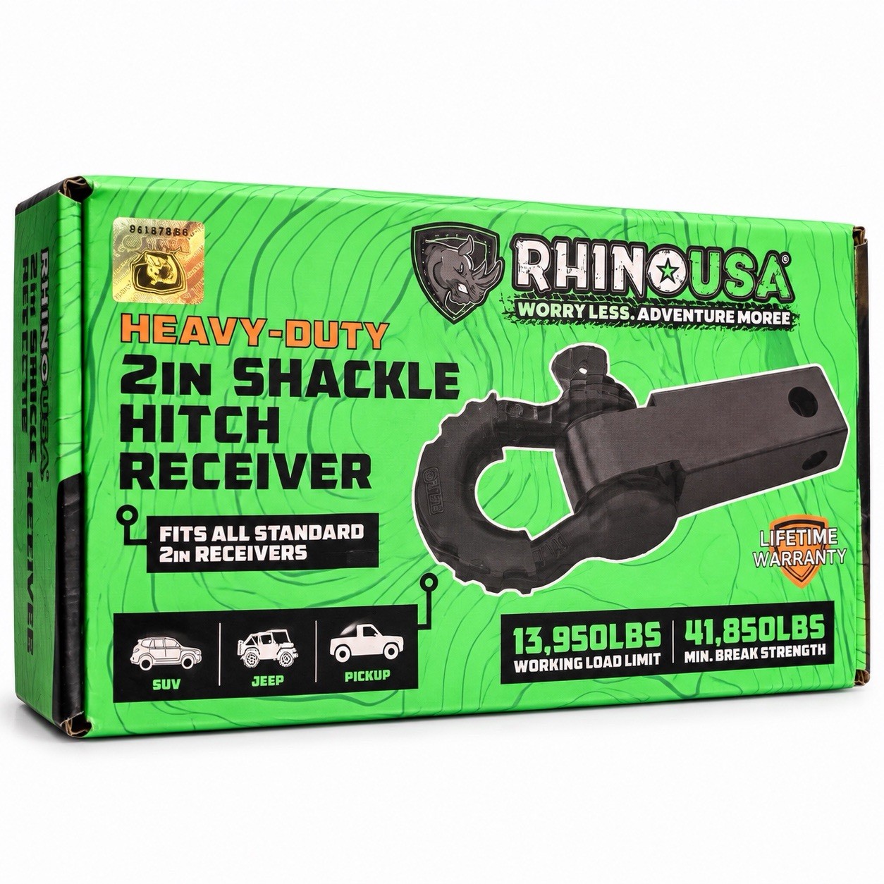 Rhino USA 2in Shackle Hitch Receiver Heavy Duty 41,850 lb 3/4in D-Ring