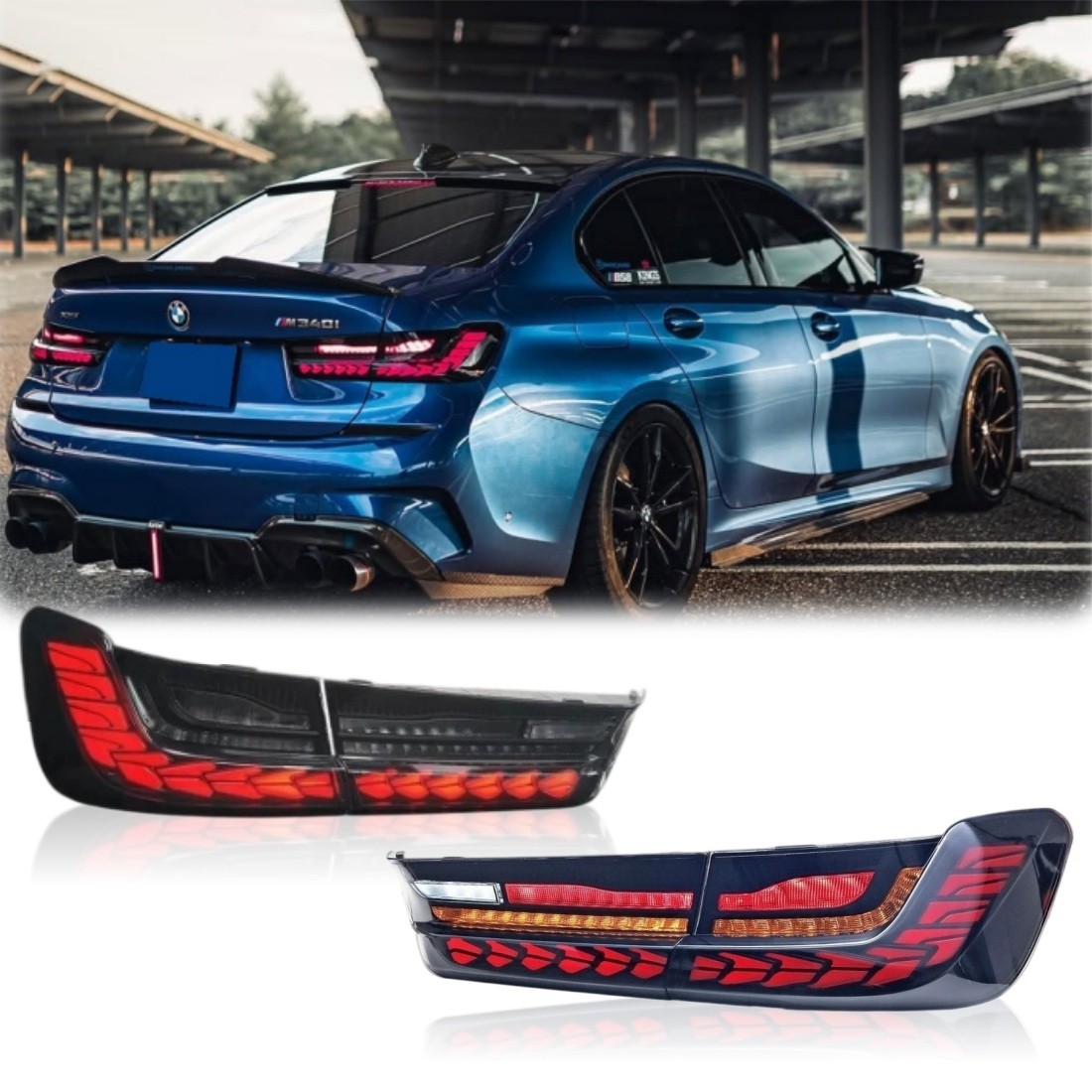 LH+RH LED Smoke Sequential Tail Lights For 2019-2026 BMW 3 Series G20 G28 G80 M3