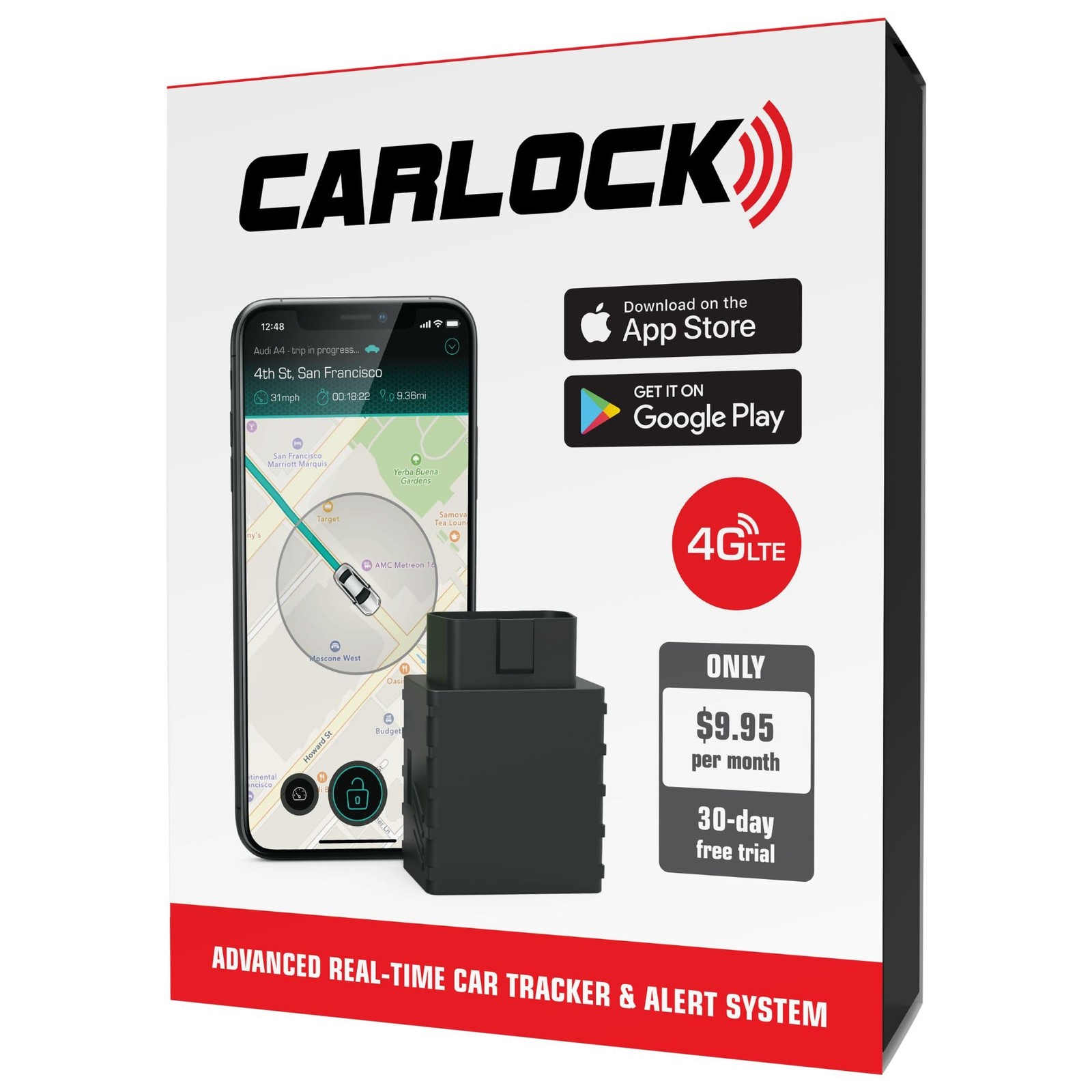 CARLOCK 4G Anti-Theft Car Tracker & Alarm System Real-Time OBD Plug & Play