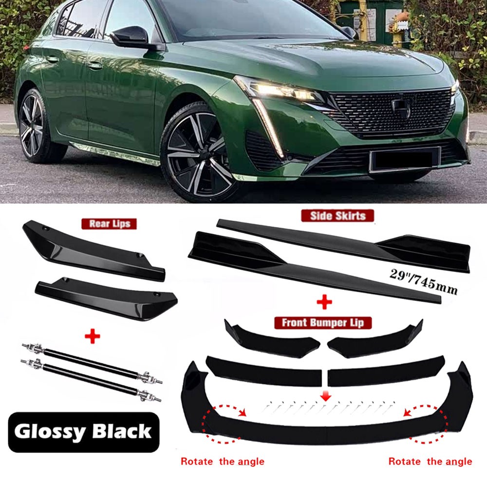 For Peugeot 308 Front Bumper Lip Spoiler Body Kit +Side Skirt+Rear Lip