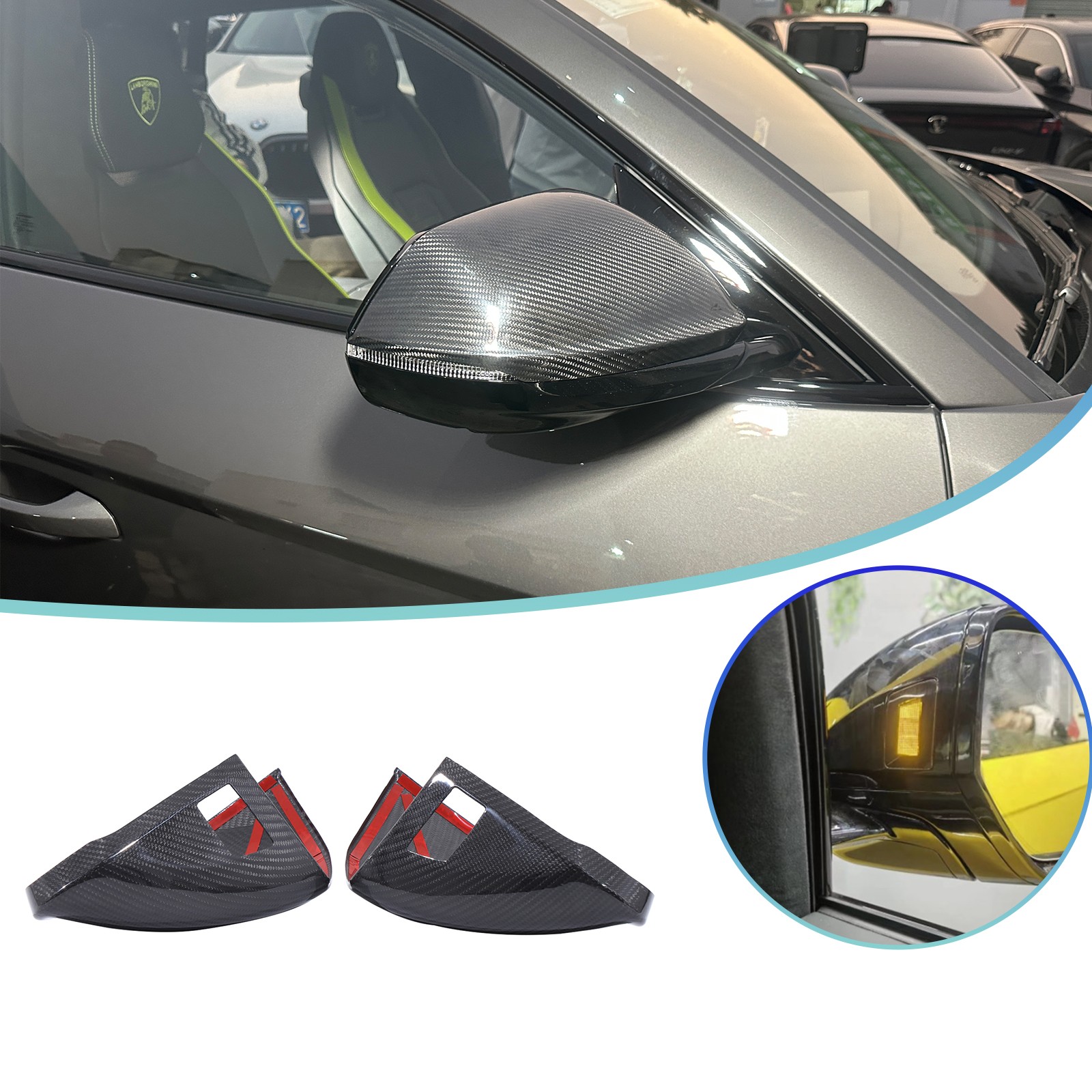 Real Carbon Fiber Outer Side Mirror Trim W Light For Lamborghini URUS 2018-24 US