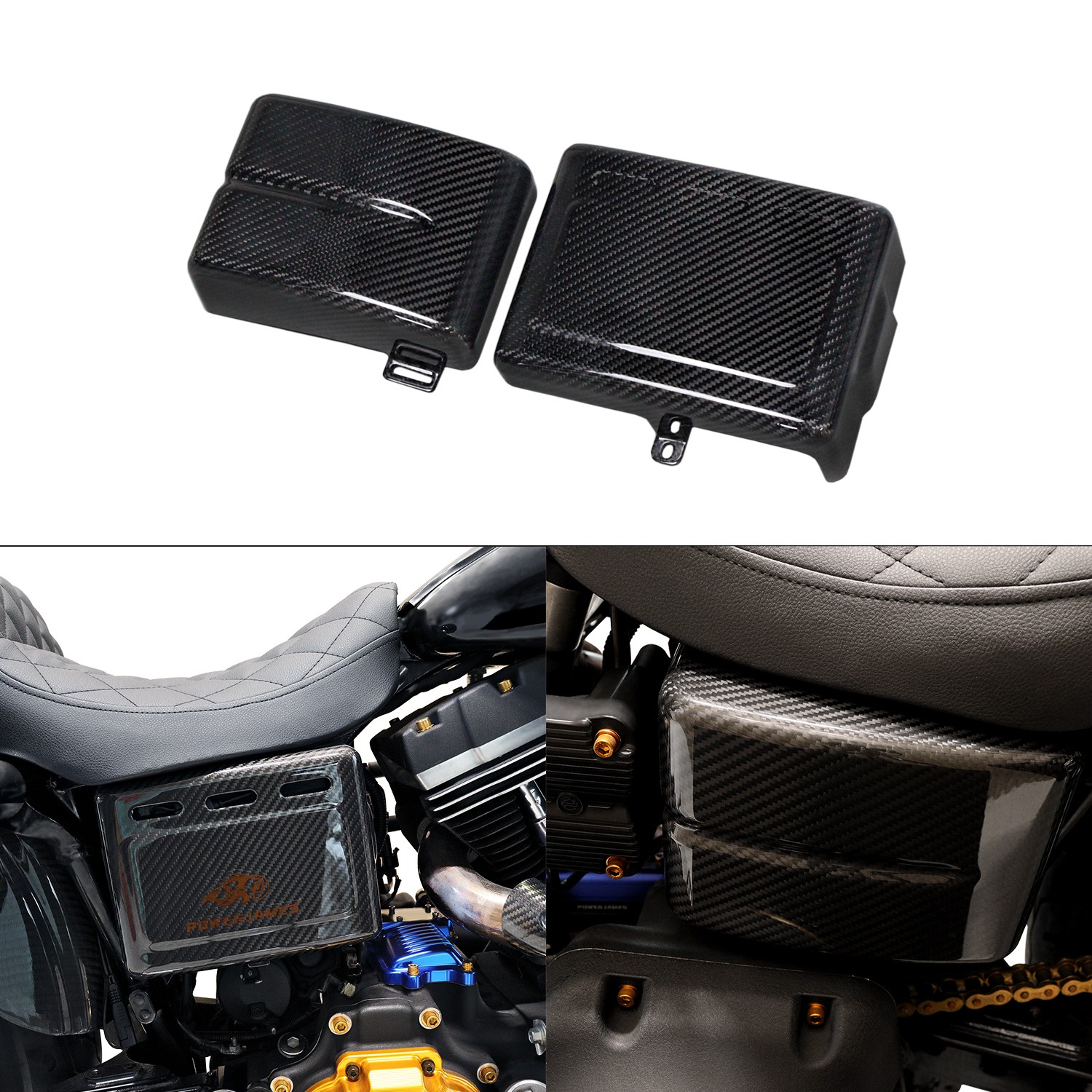 Black Carbon Fiber Battery Side Covers for Harley Dyna Street Bob FXDB 2006-2017