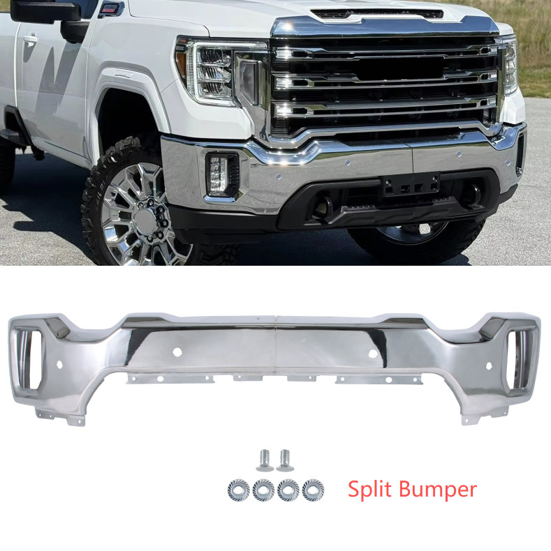 Front Bumper For 2020-2023 GMC Sierra 2500 3500 HD Chrome Steel With Sensor Hole