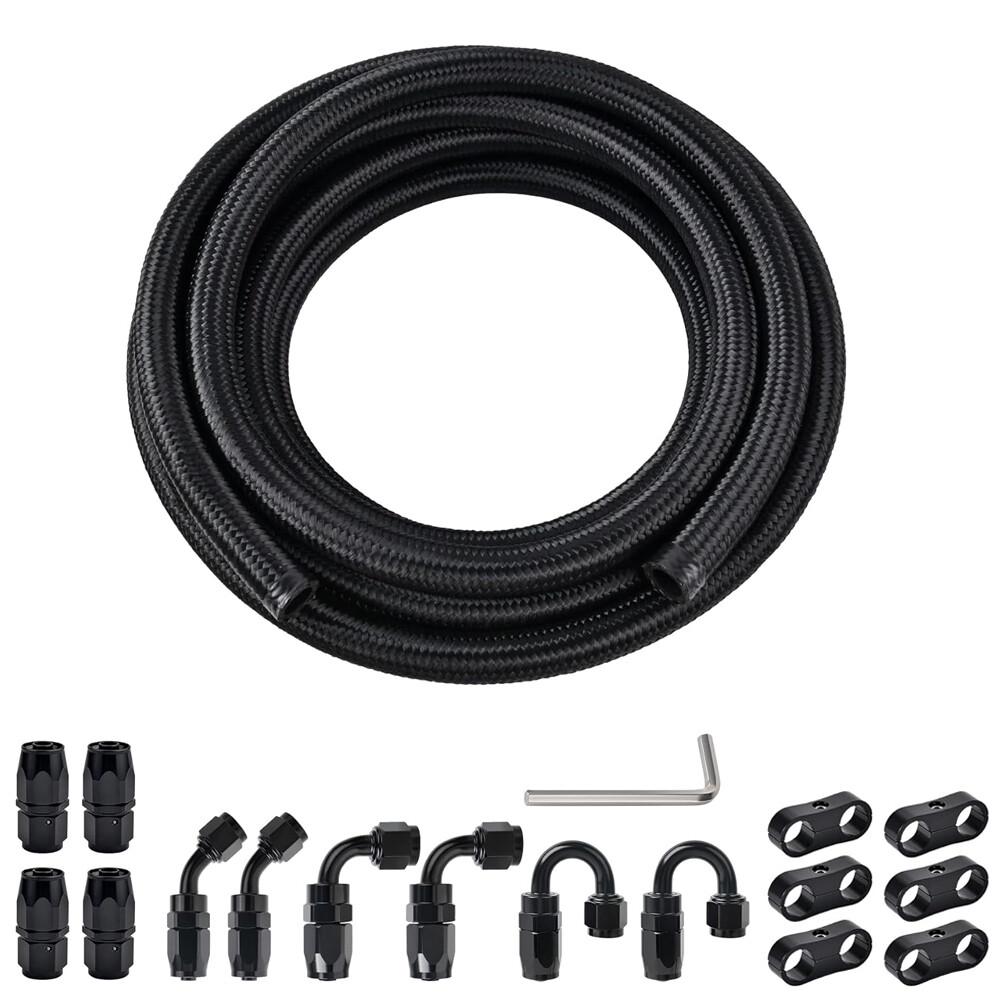 10FT 12FT 16FT 20FT Fuel Line Kit Nylon Braided Line Hose Fitting Kit AN6/8/10