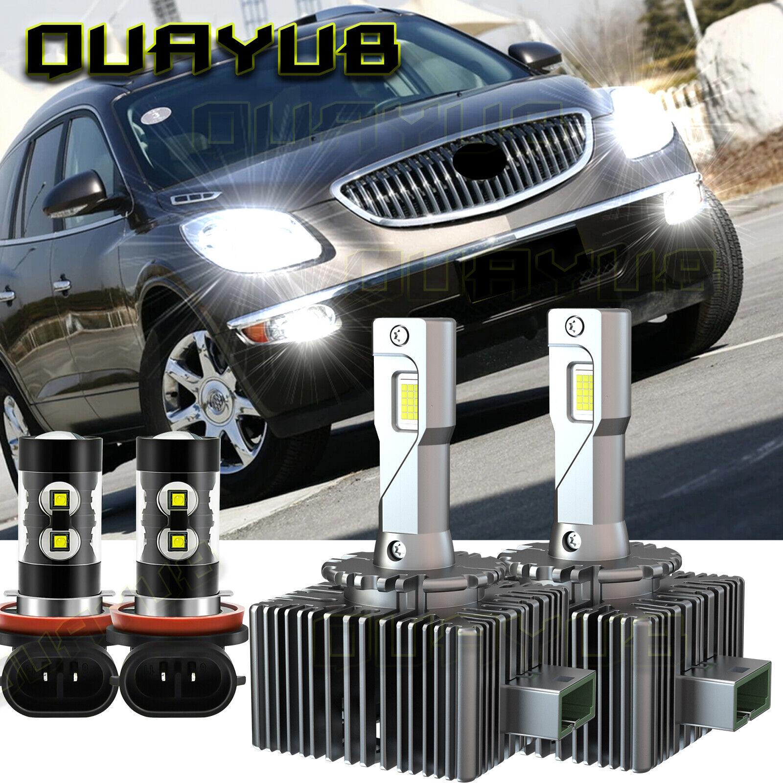 For Buick Enclave 2008-2012 Front LED Headlight High/Low Beam Fog Light Bulbs 4X