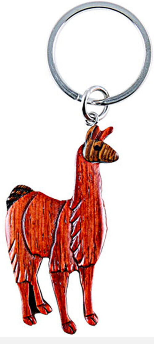 Llama - Wood Intarsia Keychain - Camelid theme; Durable and New