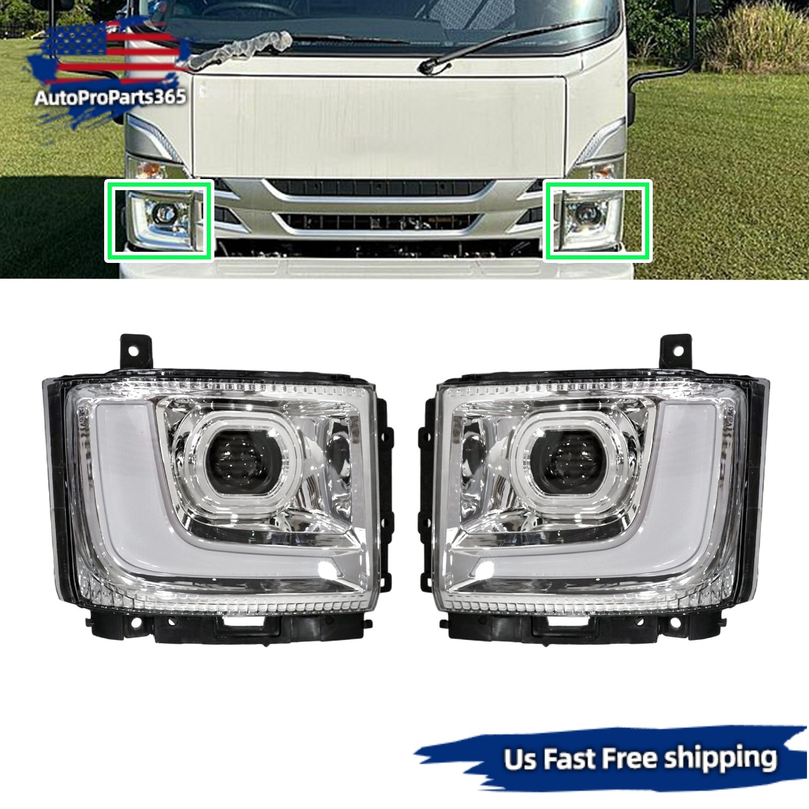 Left & Right Side Halogen Headlamp For 2023-2024 ISUZU NPR-HD NRR NQR 5.2L