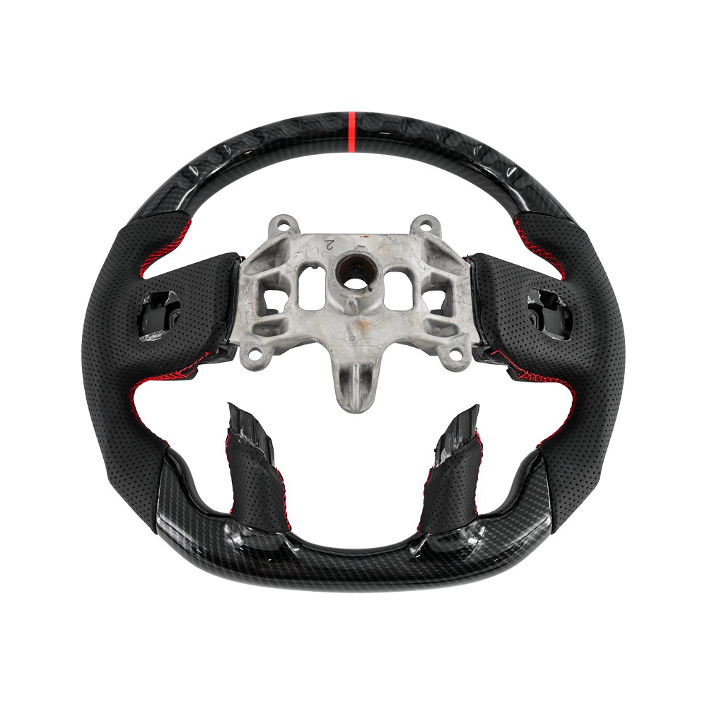 Fit 19-24 Dodge Ram 2500 Carbon Fiber Style Leather Steering Wheel D-Shape Flat