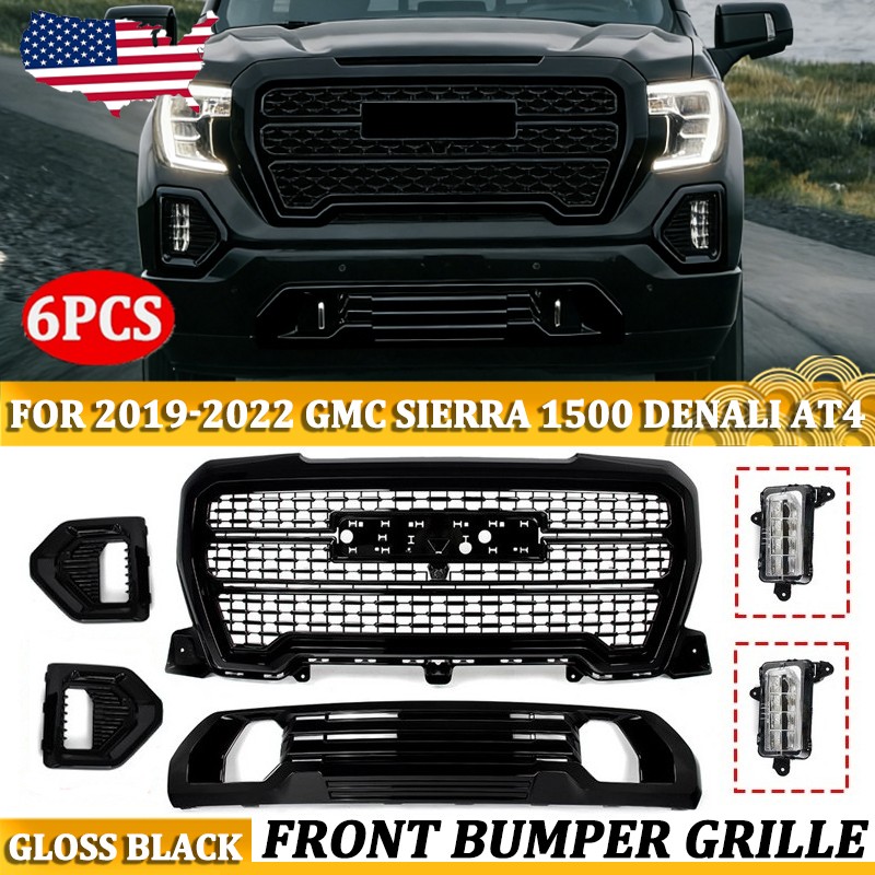 6pcs For 2019-2022 GMC Sierra 1500 Denali AT4 Front Grille Plate + Fog Bezel Set 6pcs For 2019-2022 GMC Sierra 1500 Denali AT4 Front Grille Plate + Fog Bezel Set