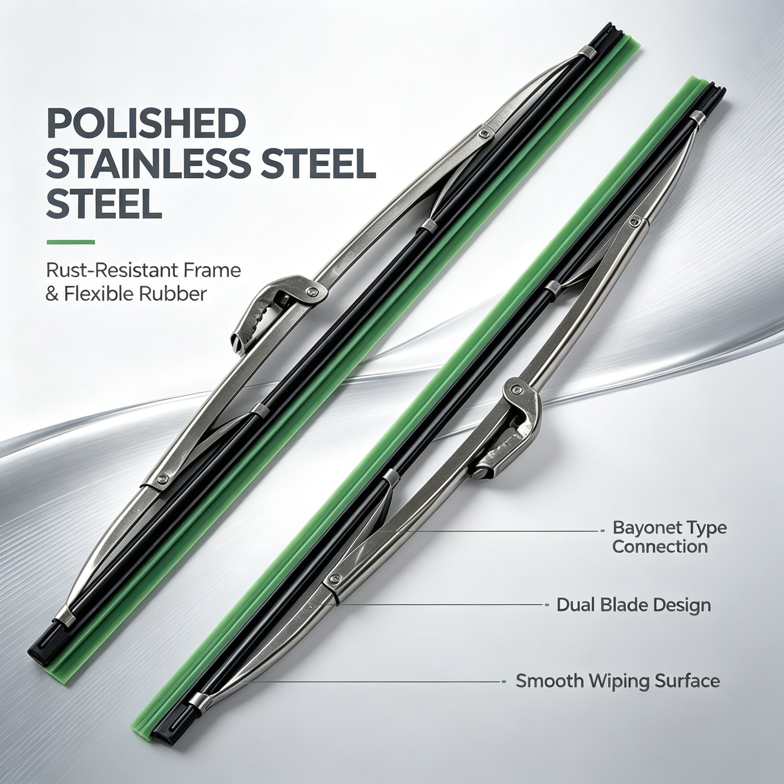 For Classic Vehicle Windshield Wipers 13 inch Polished Stainless Steel