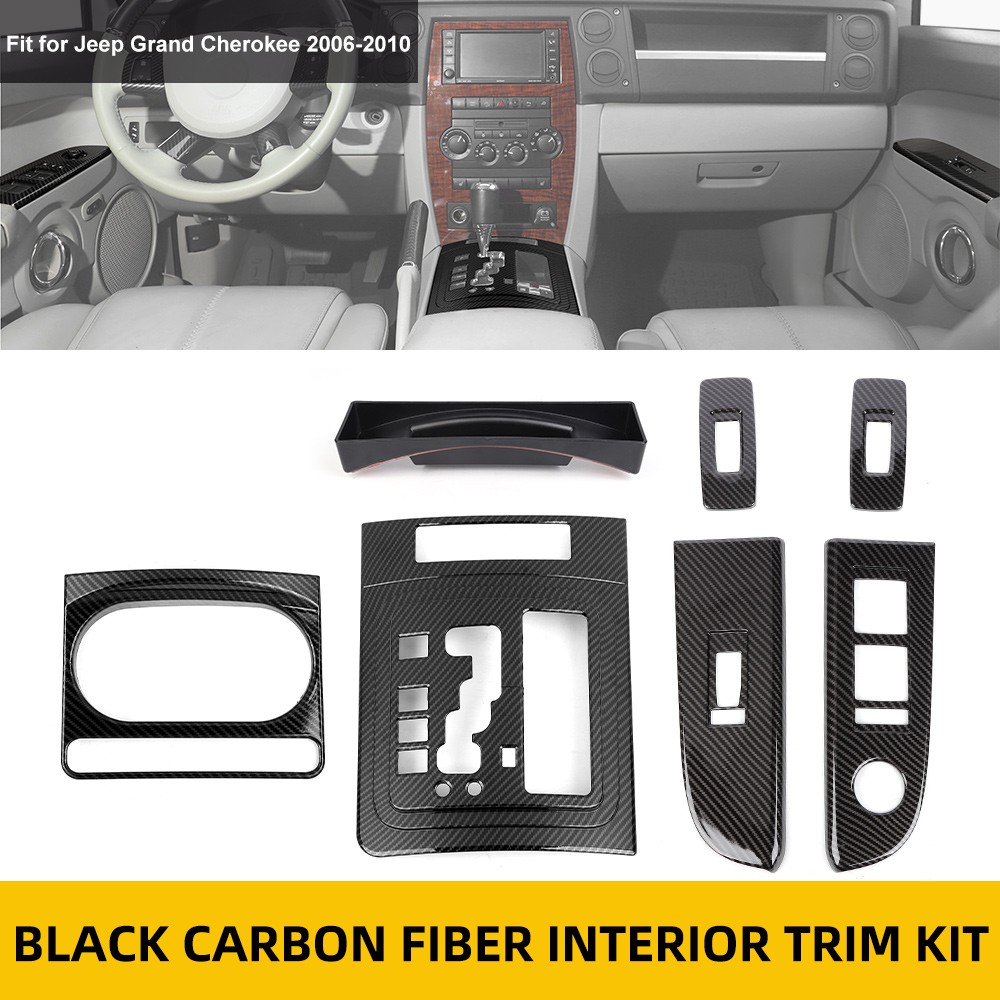 7x Carbon Fiber Gear Shift Window Lift Cover Trims for Jeep Grand Cherokee 06-10 7x Carbon Fiber Gear Shift Window Lift Cover Trims for Jeep Grand Cherokee 06-10