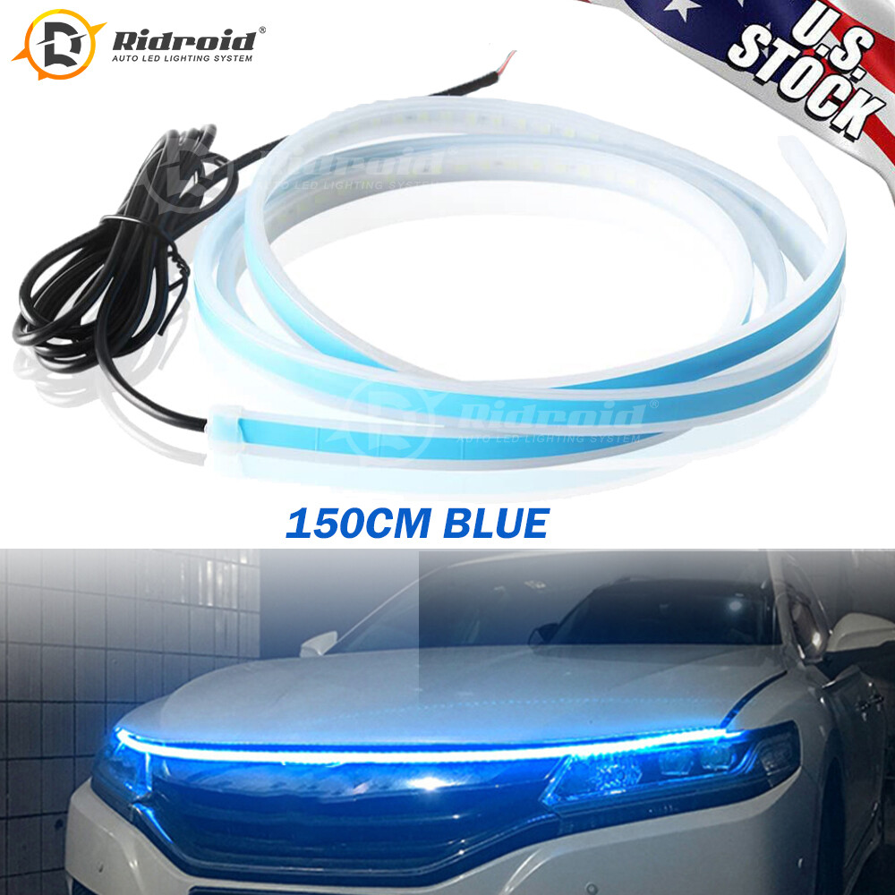 150cm Start Scan Dynamic Blue led LED DRL Hood Light Strip Daytime Running Light