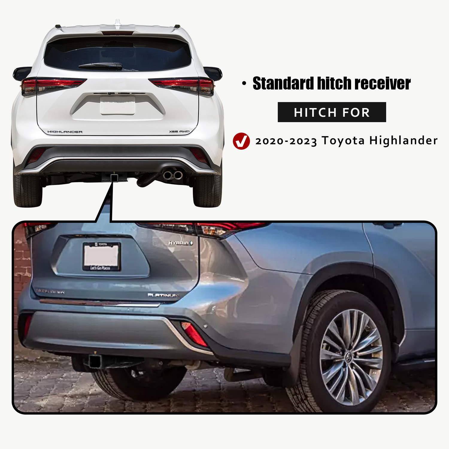 Fits 2020-2023 Toyota Highlander Trailer Hitch Receiver With Hitch Receiver 2''