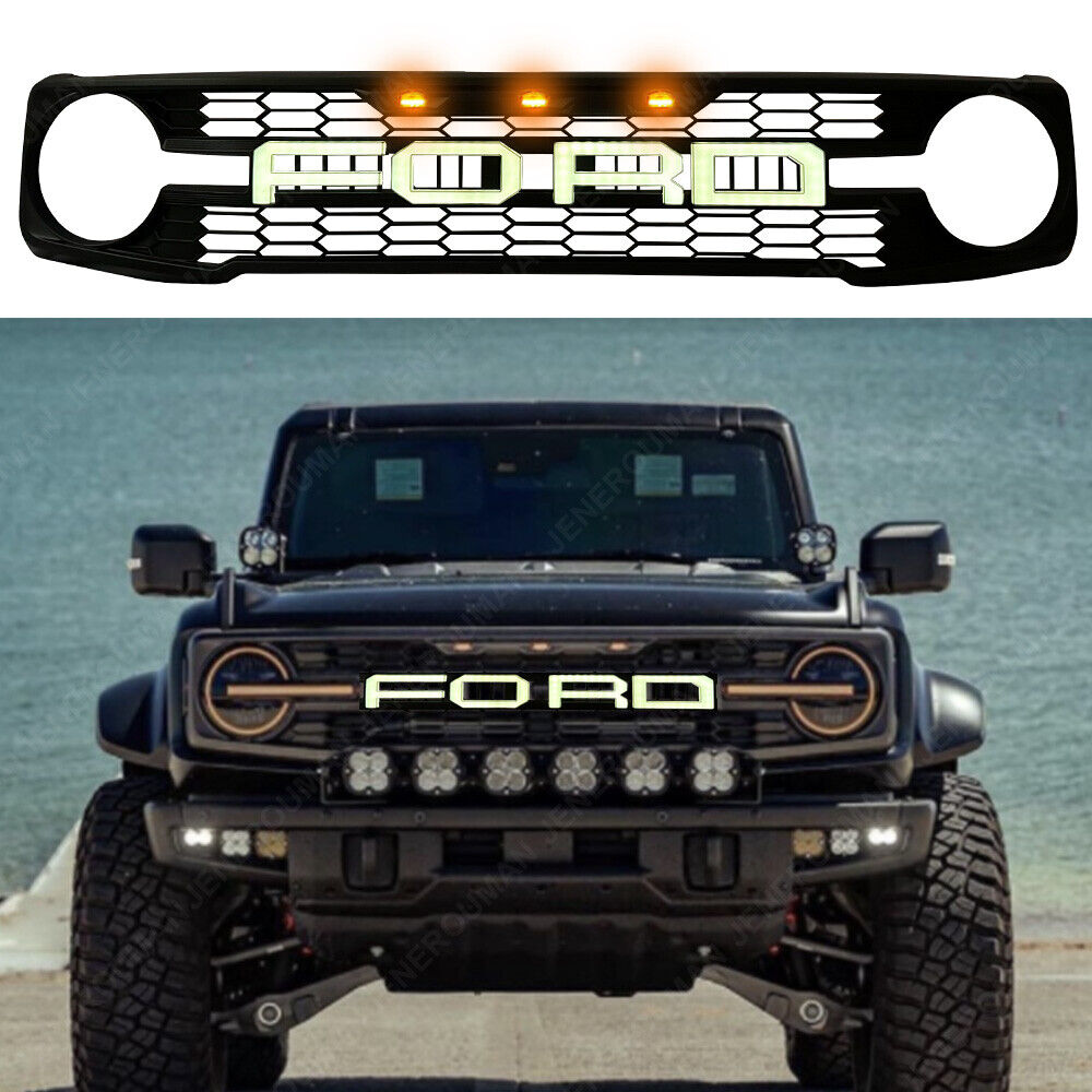 Front Upper Grille With LED letters Raptor Style Fits For 2021-2024 Ford Bronco