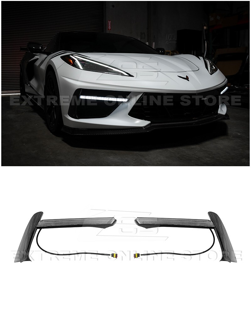 For 20-Up Corvette C8 CARBON FIBER Sequential LED DRL Light Bar Bezel Insert