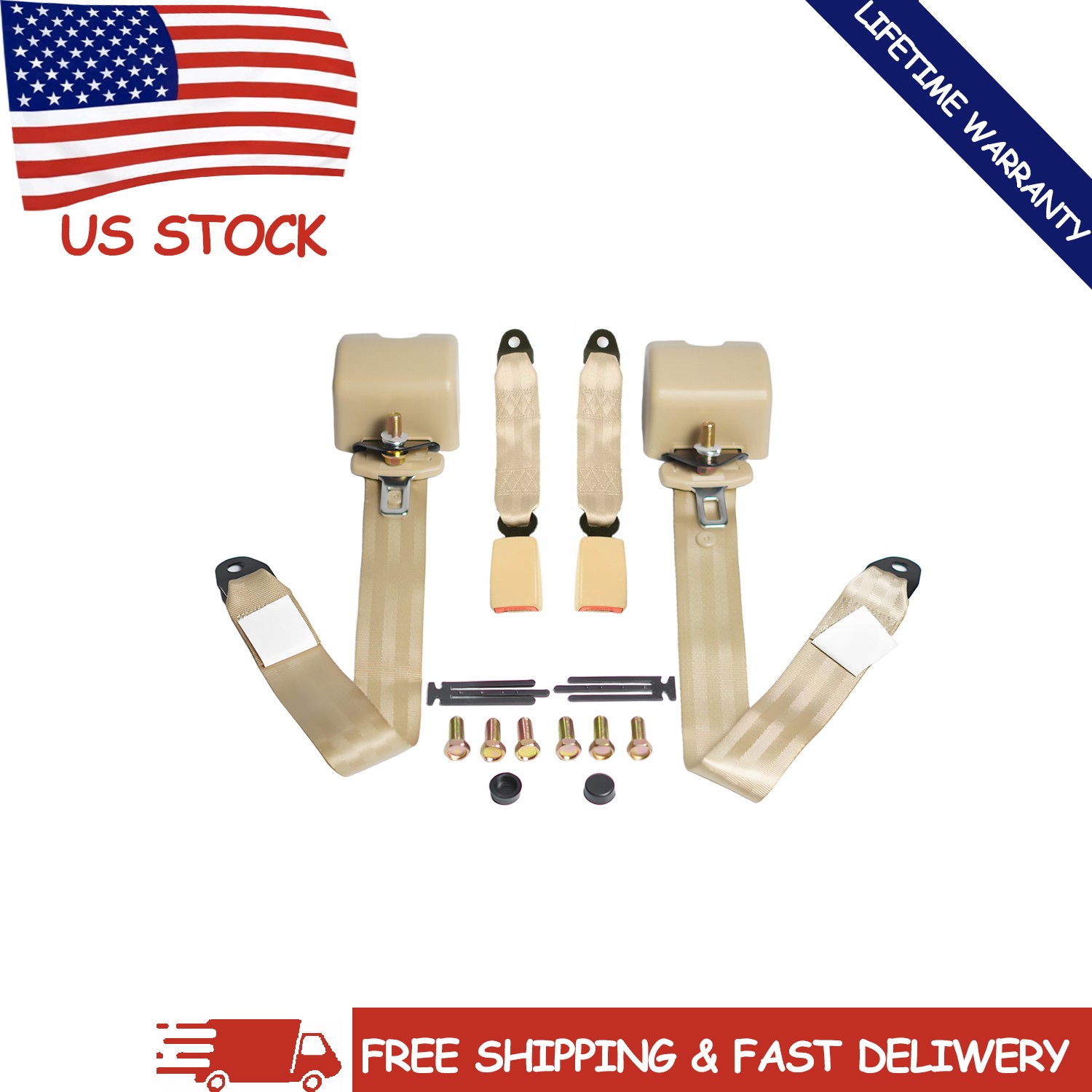 2‑Pack Beige 3‑Point Safety Seat Belts 290cm For Chevrolet Express 2‑Pack Beige 3‑Point Safety Seat Belts 290cm For Chevrolet Express