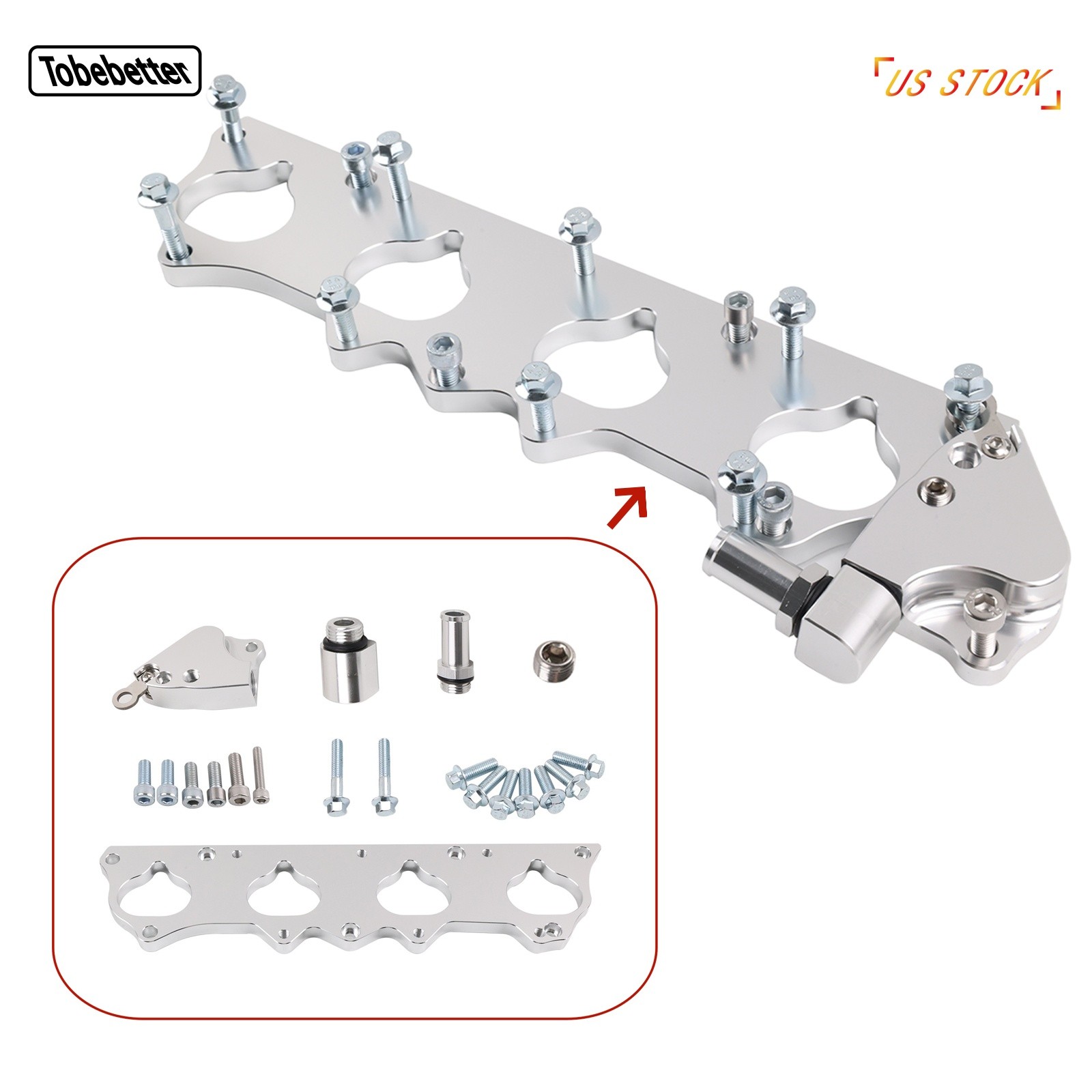 Silver Aluminum Intake Manifold Adapter Kit For K24 K24A Style Head To S2000 New