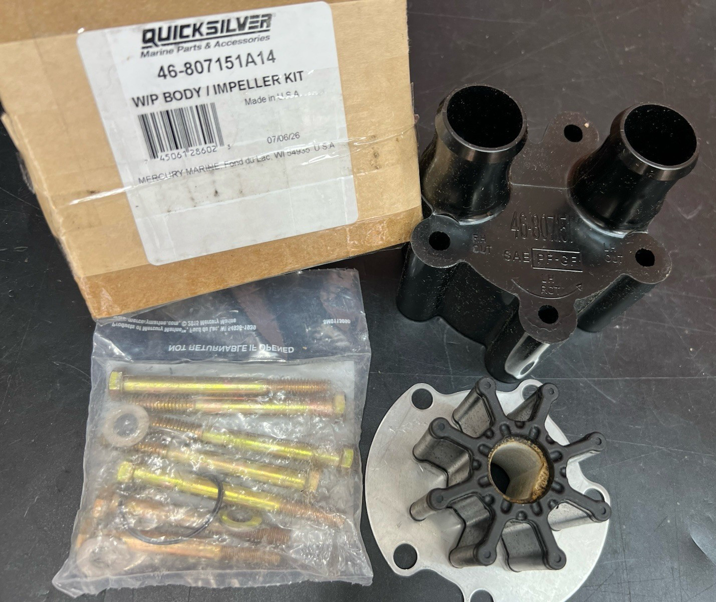 Quicksilver 46-807151A14 Sea Water Pump Body Impeller Kit MerCruiser OEM Quicksilver 46-807151A14 Sea Water Pump Body Impeller Kit MerCruiser OEM