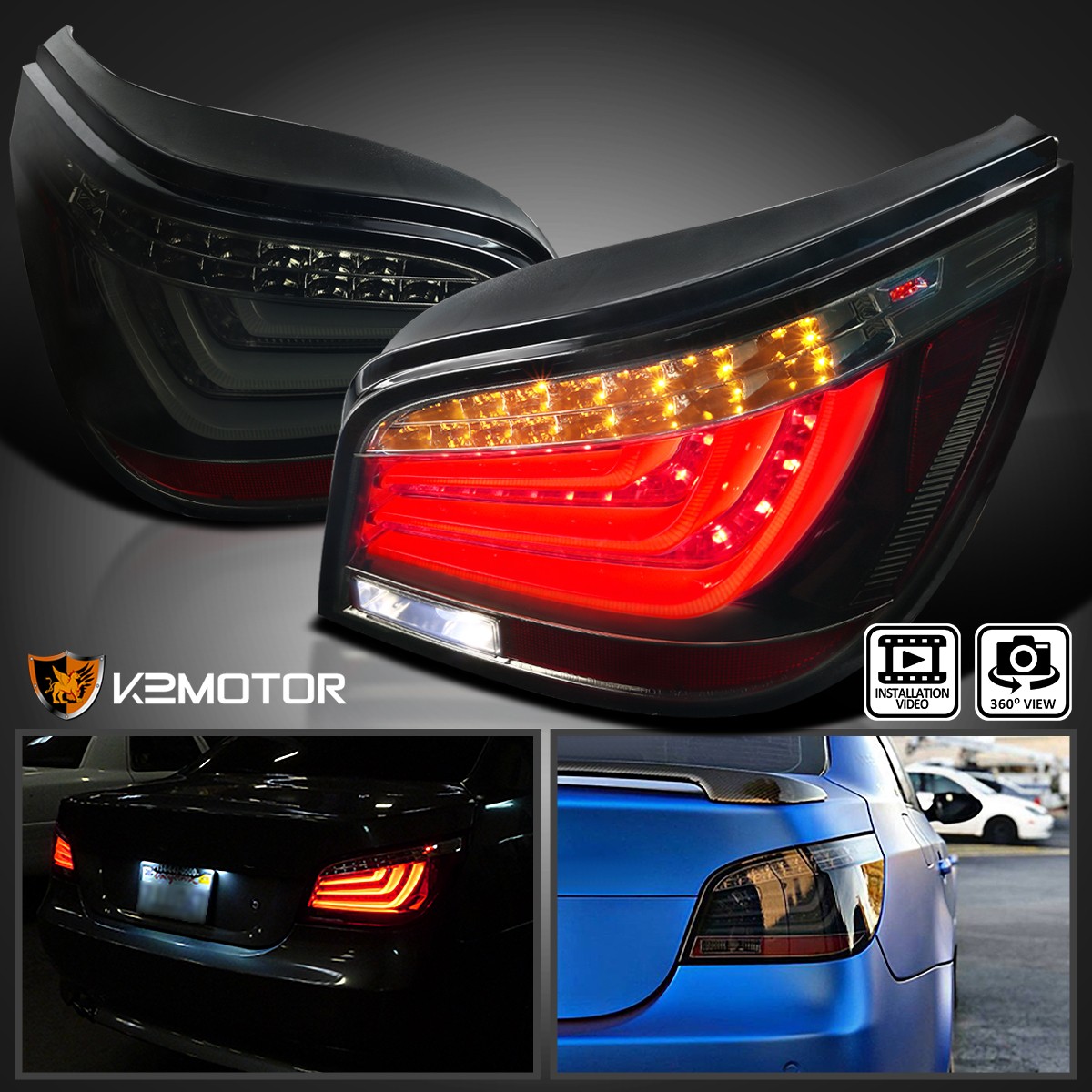 Black/Smoke Fits 2004-2007 BMW E60 5-Series 525i 530i LED Tube Tail Lights Lamps Black/Smoke Fits 2004-2007 BMW E60 5-Series 525i 530i LED Tube Tail Lights Lamps