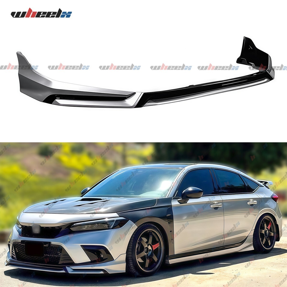 For 22-24 Honda Civic Yofer V3 Style Blk Lunar Silver Front Bumper Lip Splitter For 22-24 Honda Civic Yofer V3 Style Blk Lunar Silver Front Bumper Lip Splitter