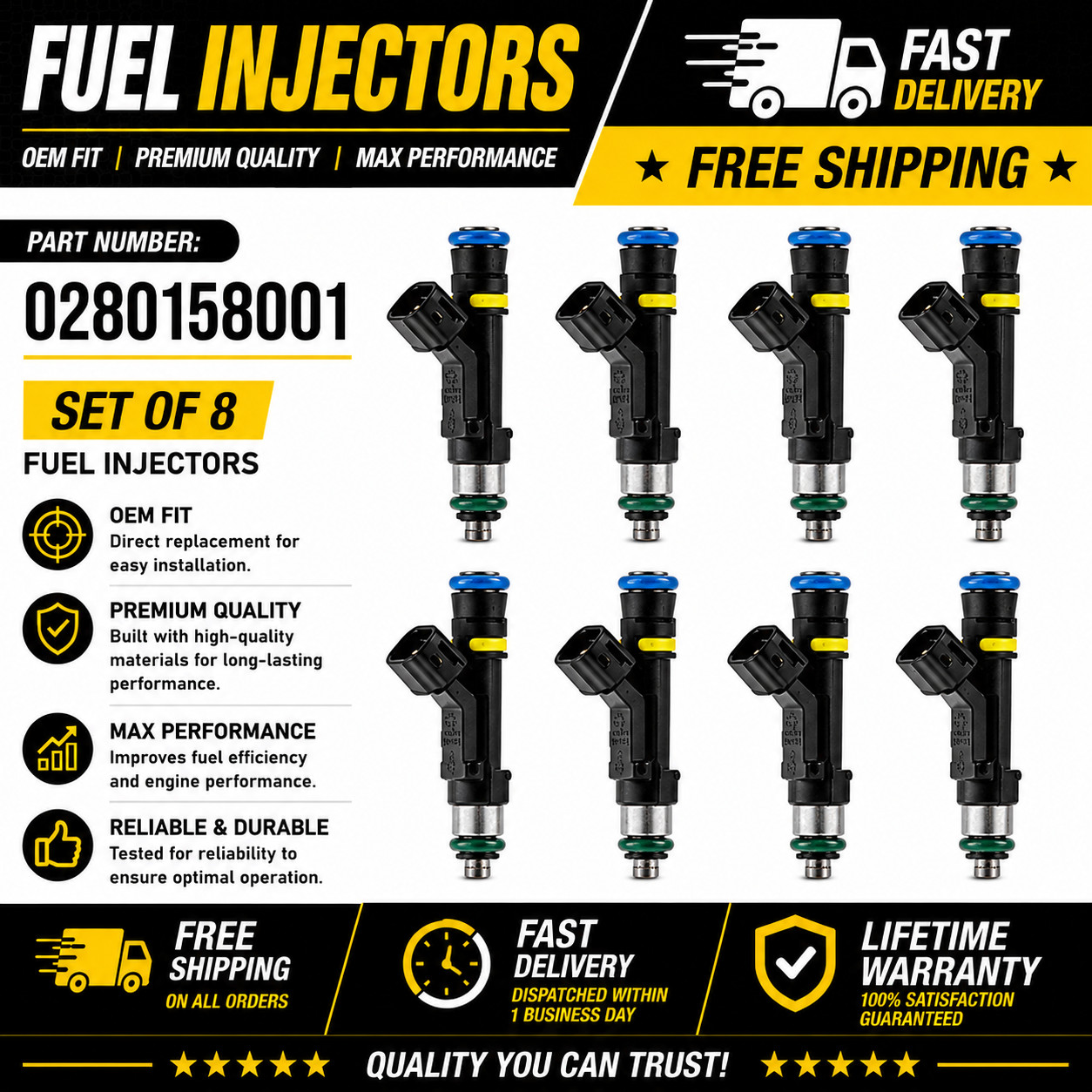 OEM Bosch Fuel Injectors Set of 8 0280158001 For Ford F-150 Expedition 5.4L OEM Bosch Fuel Injectors Set of 8 0280158001 For Ford F-150 Expedition 5.4L