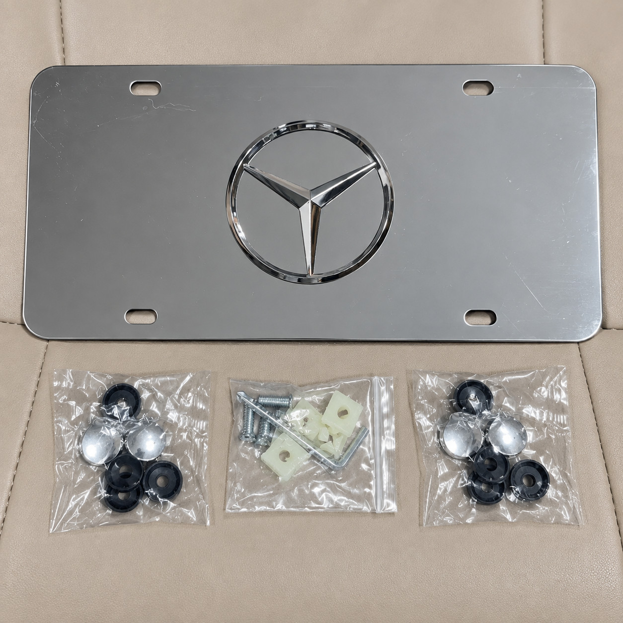 Mercedes-Benz Chrome Logo License Plate Front Vanity Tag With Mounting Hardware