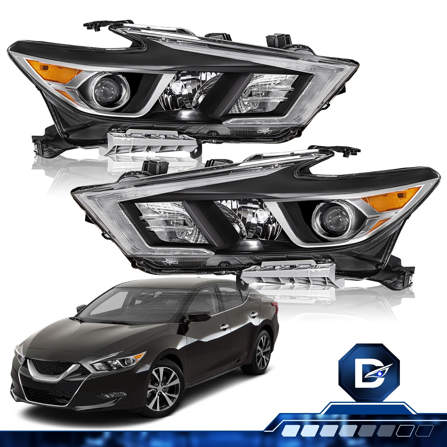 For 2016-2018 Nissan Maxima S SL SV Halogen w/LED DRL Headlights Headlamps Pair