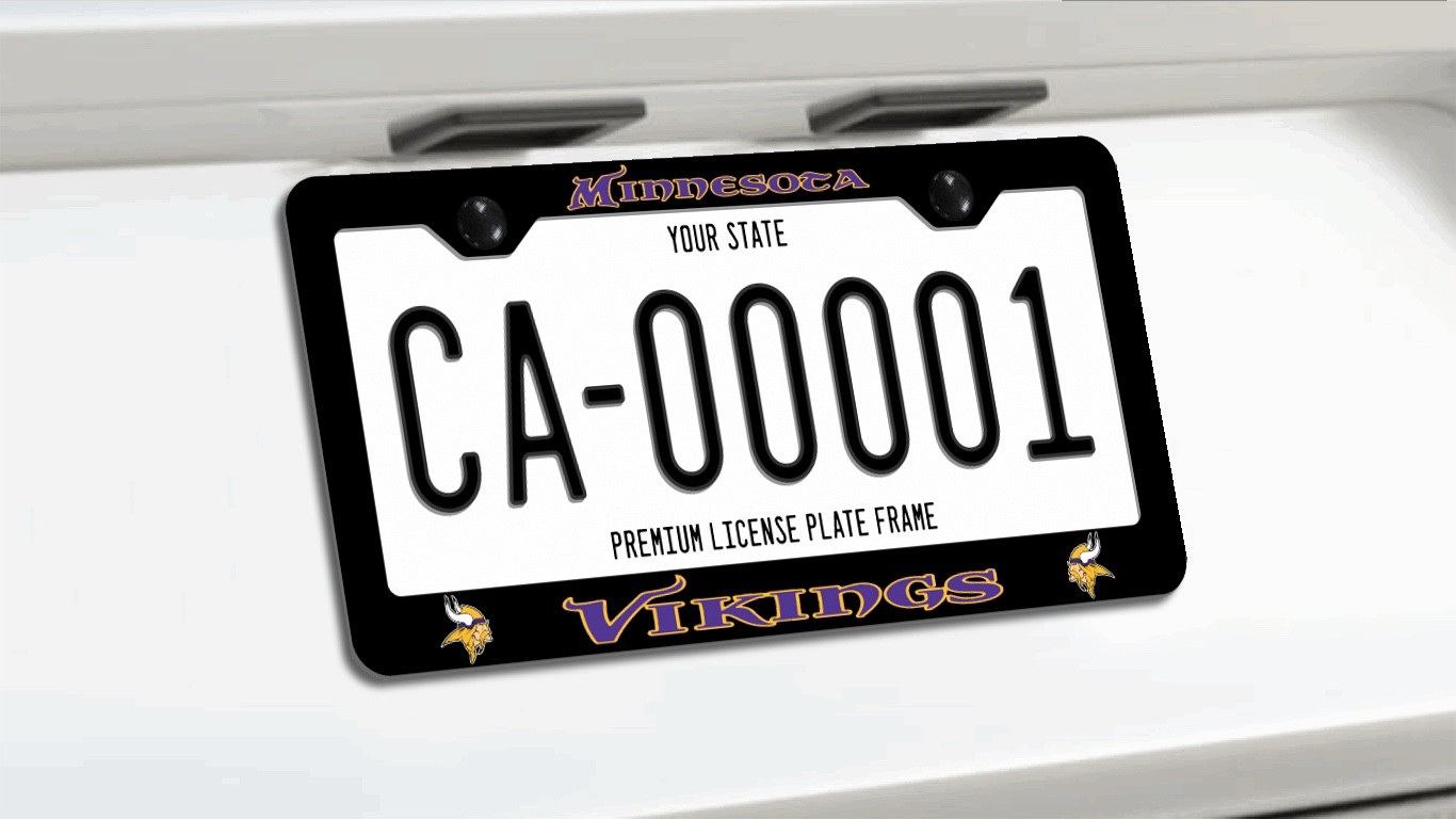 Minnesota Vikings License Plate Frame - Premium Black Powder Coated Metal Minnesota Vikings License Plate Frame - Premium Black Powder Coated Metal