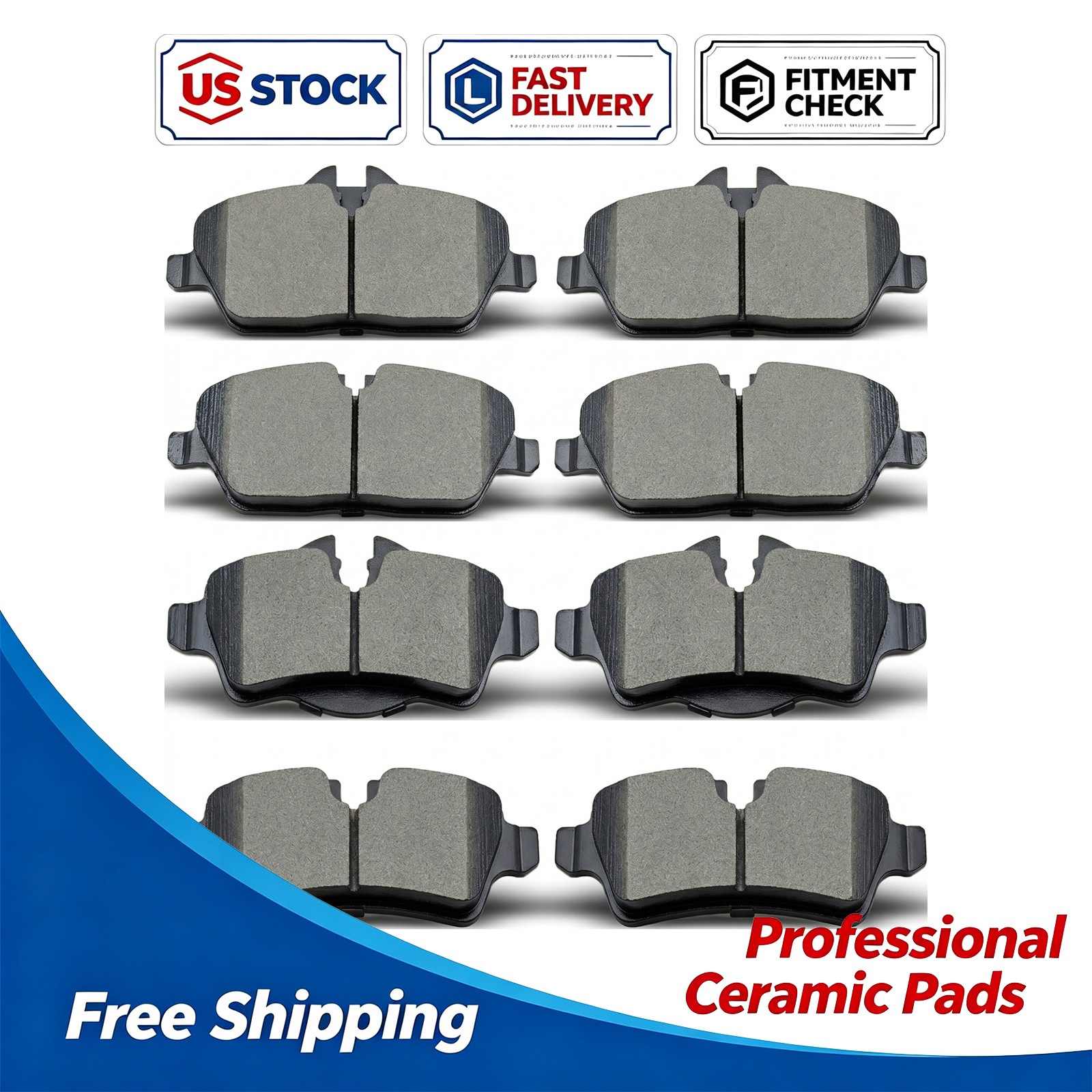 Front and Rear Ceramic Brake Pads for 2007 2008 2009-2014 2015 MINI COOPER