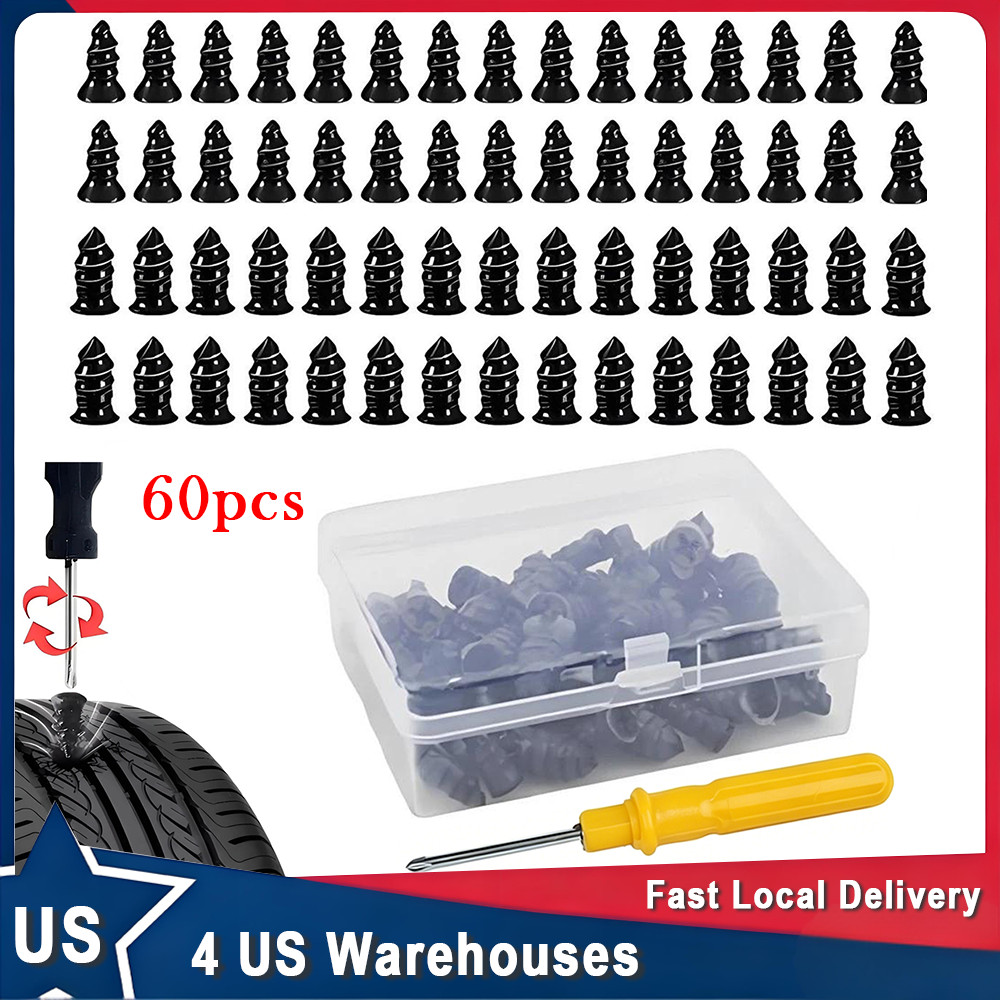 60PCS Car Vacuum Tire Repair Nail Rubber Screw Nails+ Screwdriver Tool Set w/Box