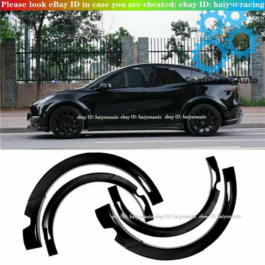Fits 2020-2023 Tesla Model Y Fender Flare Kit Wheel Arch Cover Trim Glossy Black