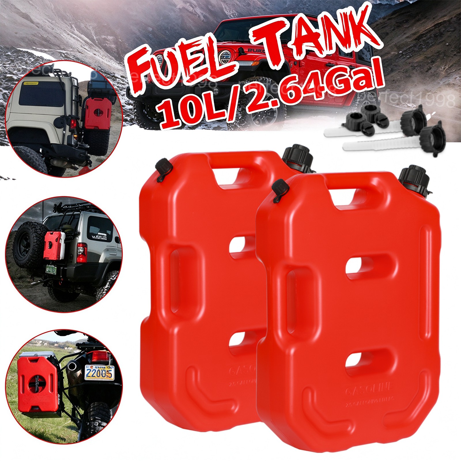 2x 2.6Gallon 10L Fuel Can Emergency Backup Gas Tank for ATV UTV Offroad 4WD Boat