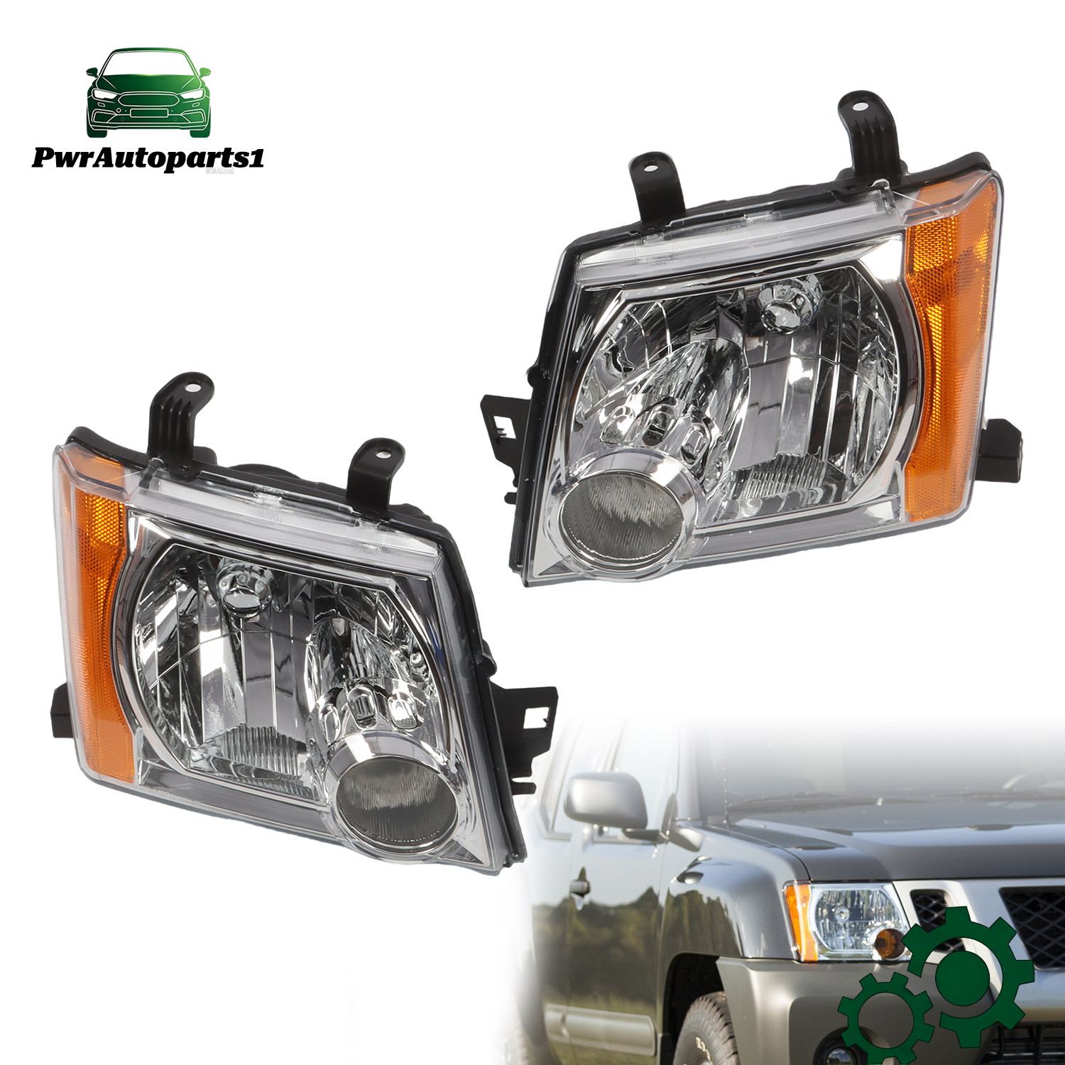 2Pc Chrome Halogen Headlights Left Right W/o Bulbs For Nissan Xterra 2005-2015