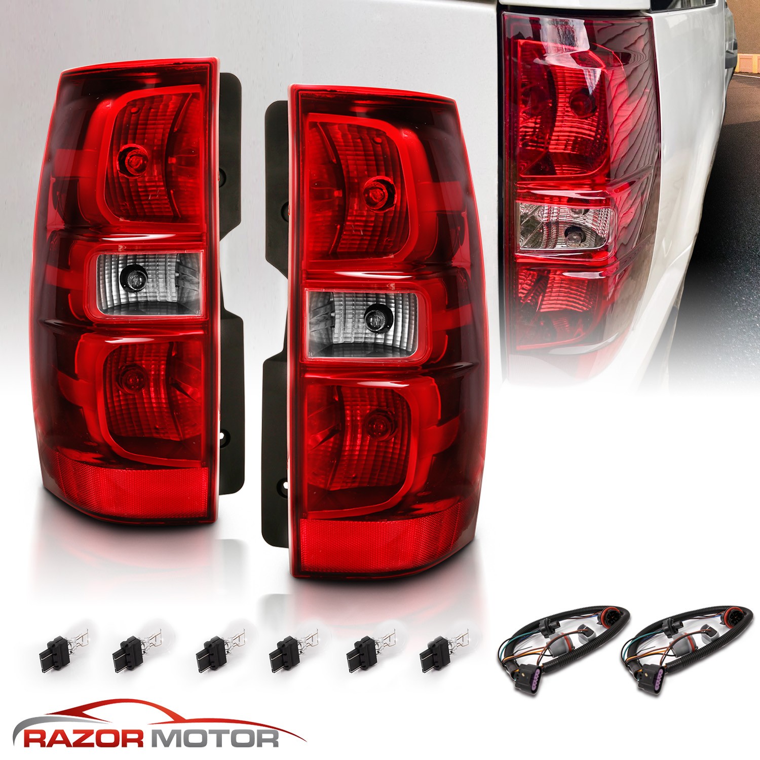 For 2007-2014 Chevy Suburban Tahoe Red Clear Replacement Tail Lights Lamp Pair