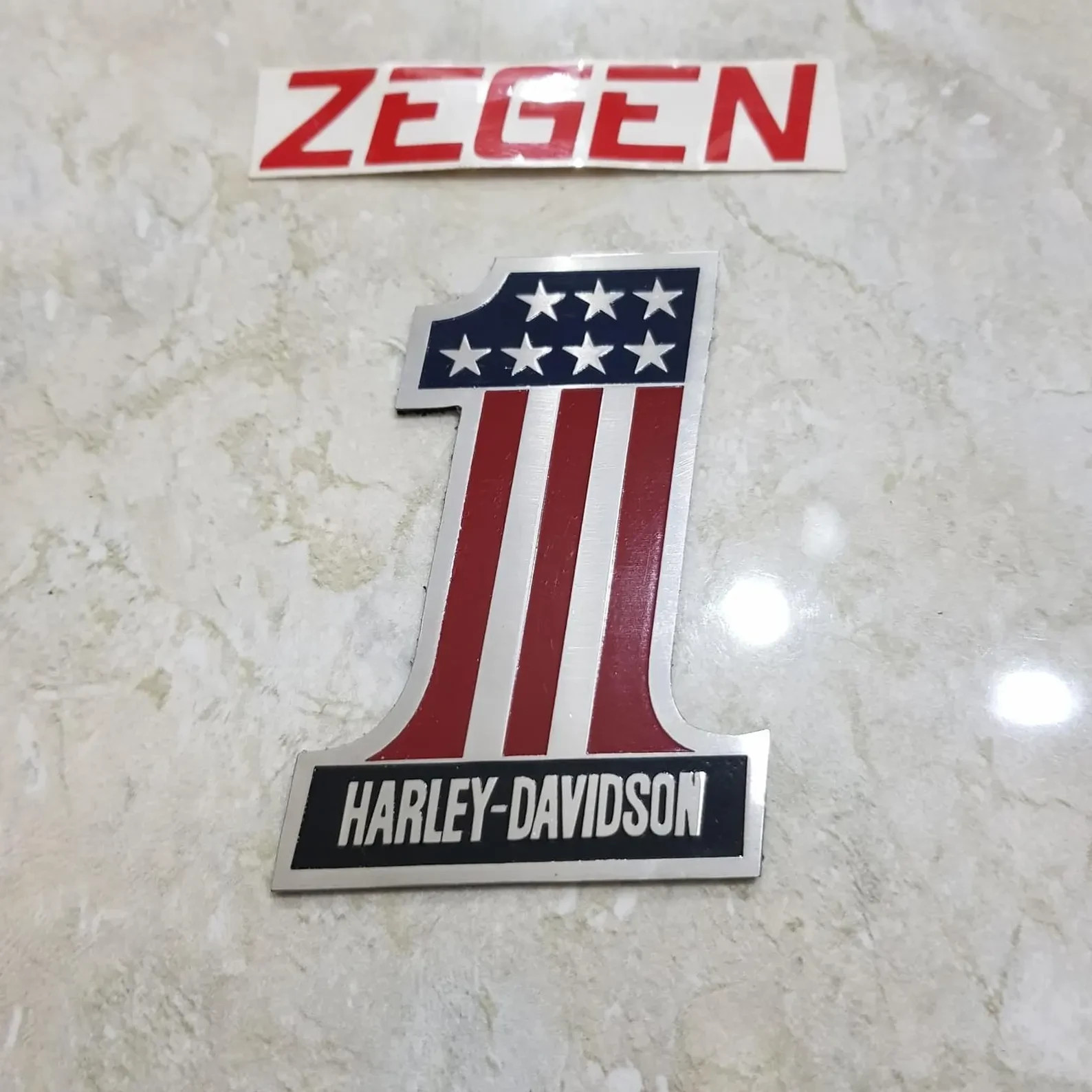 Harley Number One USA Flag Emblem Metal Badge Skull  HD Motorcycle
