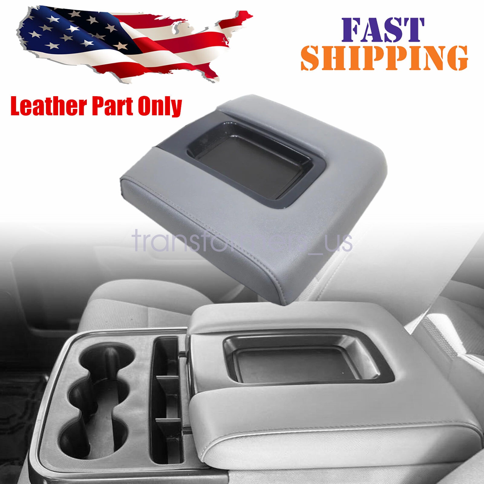 NEW Leather Center Console Lid Armrest Cover For Silverado Sierra 2014-2018 Gray