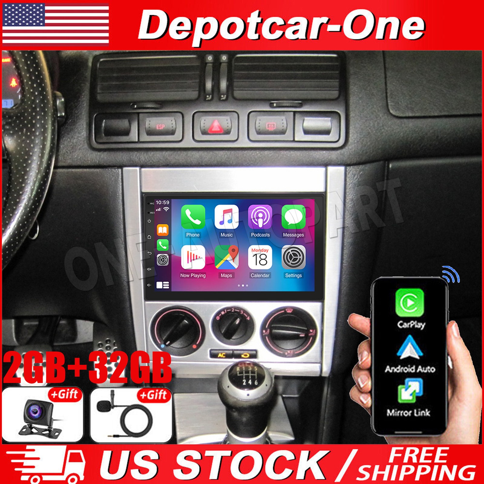7'' Car Radio Stereo For VW Golf 1998-2006 Android 13 Apple CarPlay GPS Player