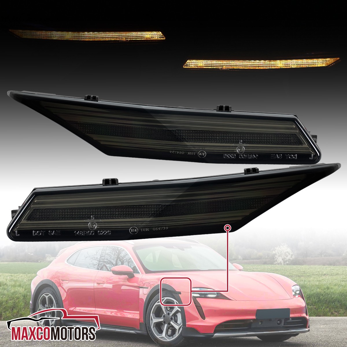 Smoke Side Marker Lights Fits 2020-2025 Porsche Taycan 4S Sequential LED Signal Smoke Side Marker Lights Fits 2020-2025 Porsche Taycan 4S Sequential LED Signal