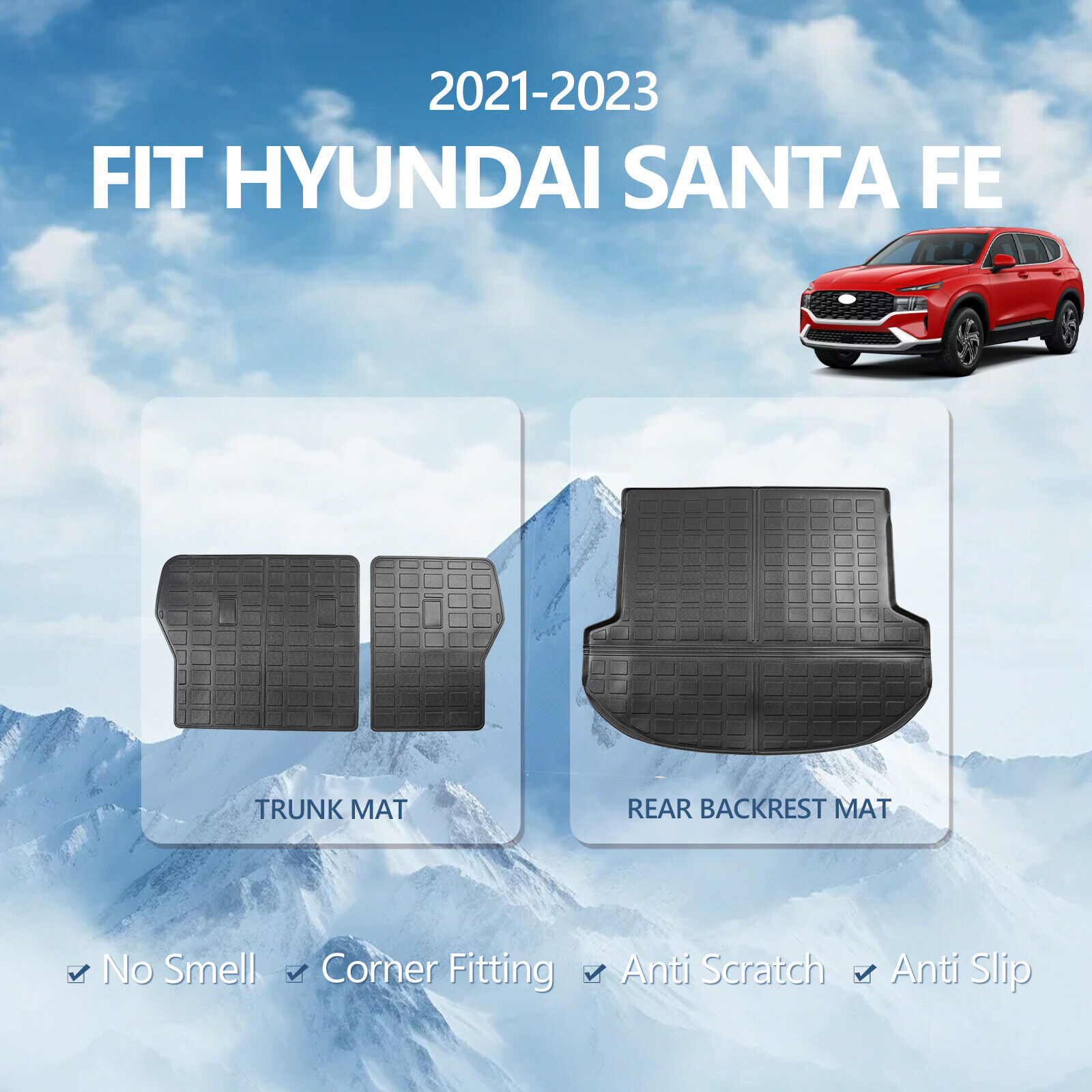 Fit 2021-2023 Hyundai Santa Fe Backrest Mat Trunk Liners All Weather Cargo Mats
