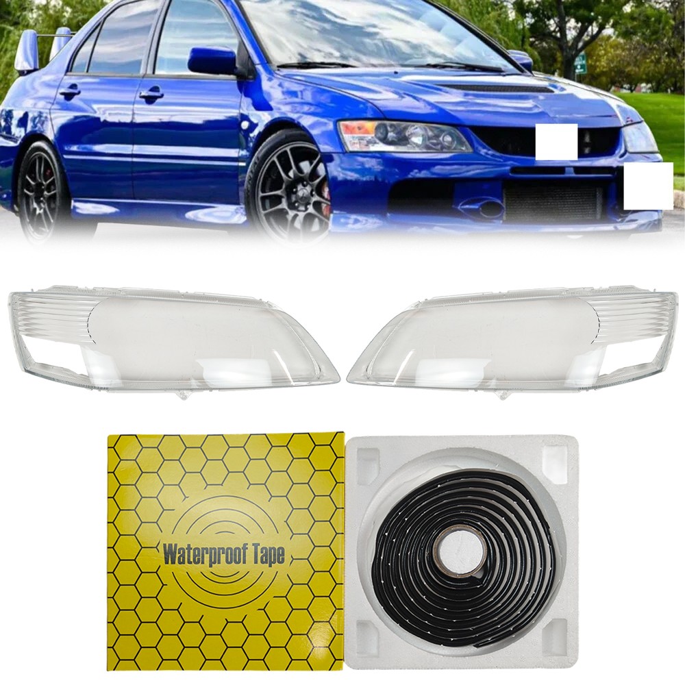A Pair Front Headlight Lens Housing + Glue For Mitsubishi Lancer Evo 9TH 2003-07