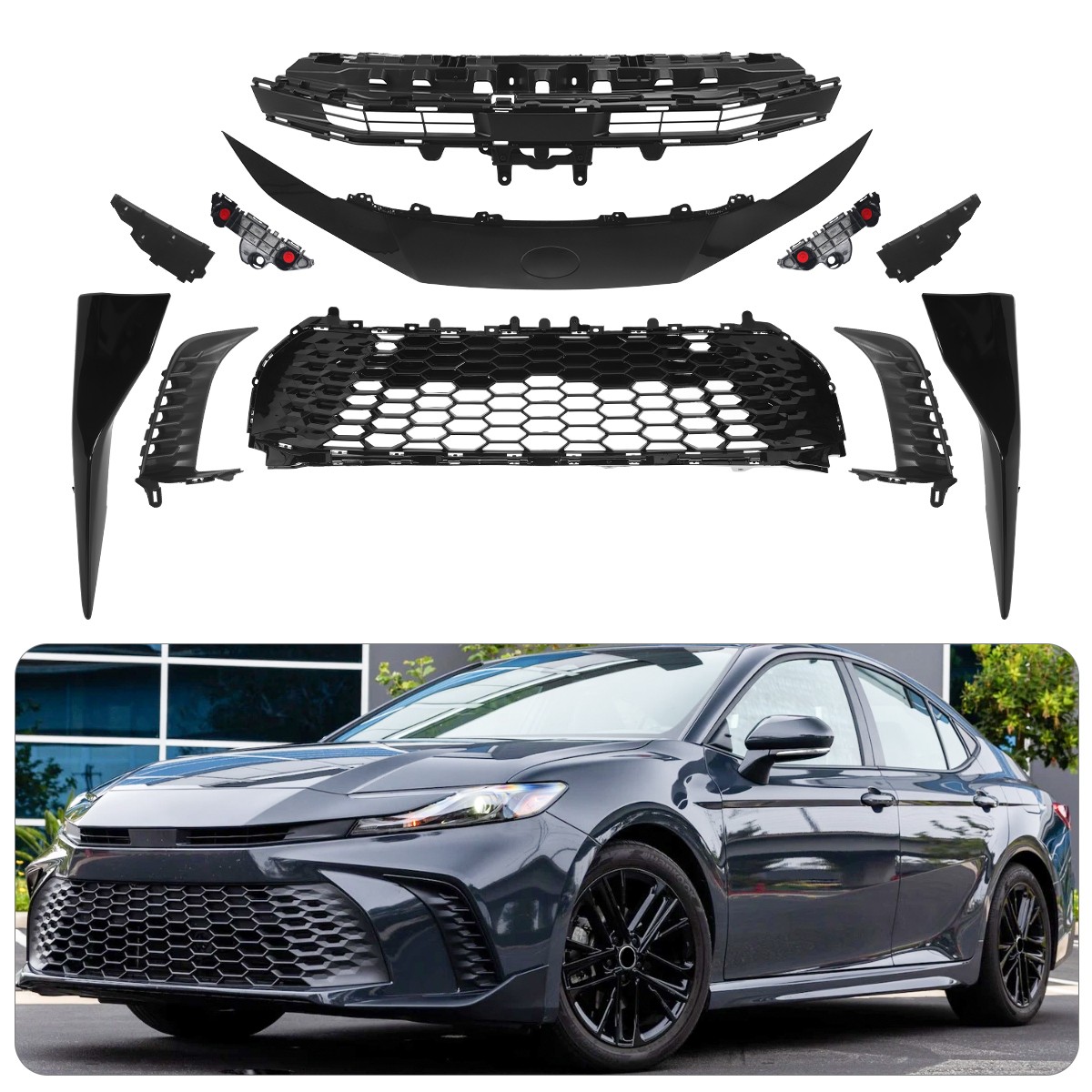 11PCS Front Bumper Grille+Side Cover+Lamp Cover Set For Toyota Camry SE XSE 2025