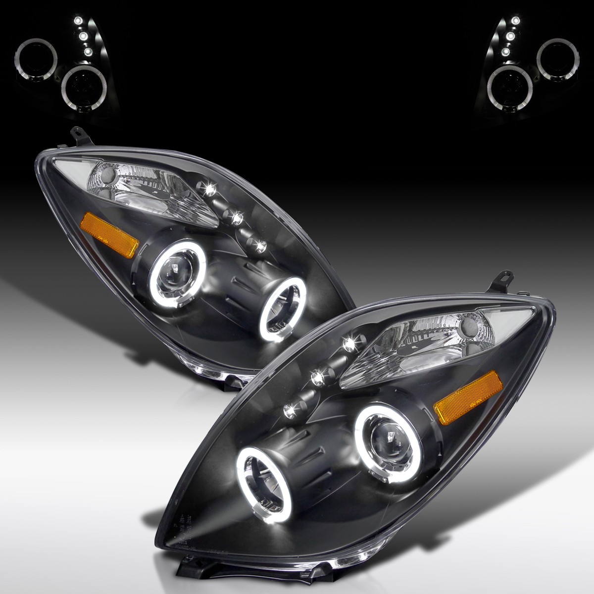 Fit 2006-2008 Toyota Yaris Hatchback Black LED Halo Projector Headlights Lamps Fit 2006-2008 Toyota Yaris Hatchback Black LED Halo Projector Headlights Lamps