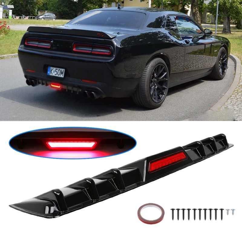 For Dodge Challenger RT SRT SXT Black Rear Bumper Diffuser Lip LED Light