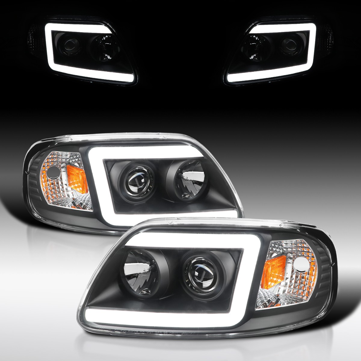 Fit 1997-2003 F150 Expedition Black LED Bar Projector Headlights Lamps 97-03 Fit 1997-2003 F150 Expedition Black LED Bar Projector Headlights Lamps 97-03